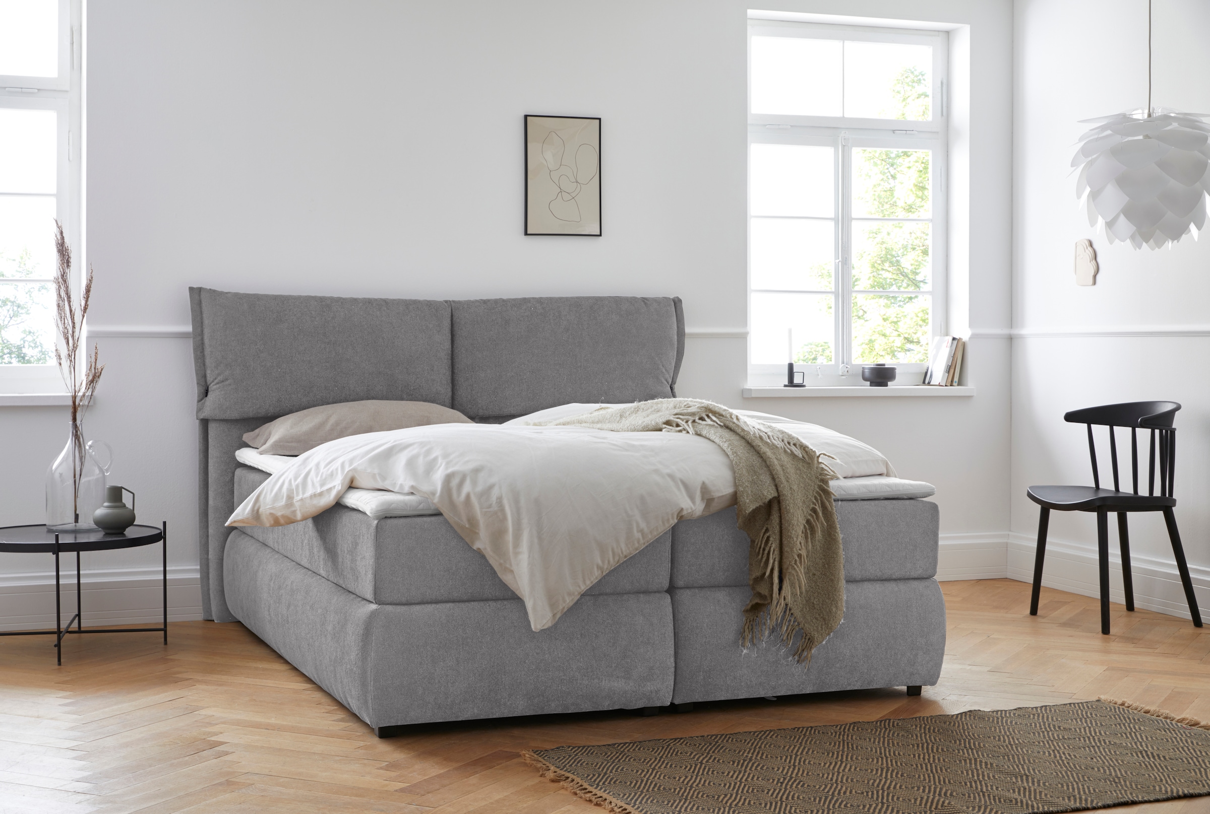 OTTO home Boxspringbett "Jenson" in 4 Farben, 4 Breiten, 3 Matratzenarten in 2 Härtegraden, Topper