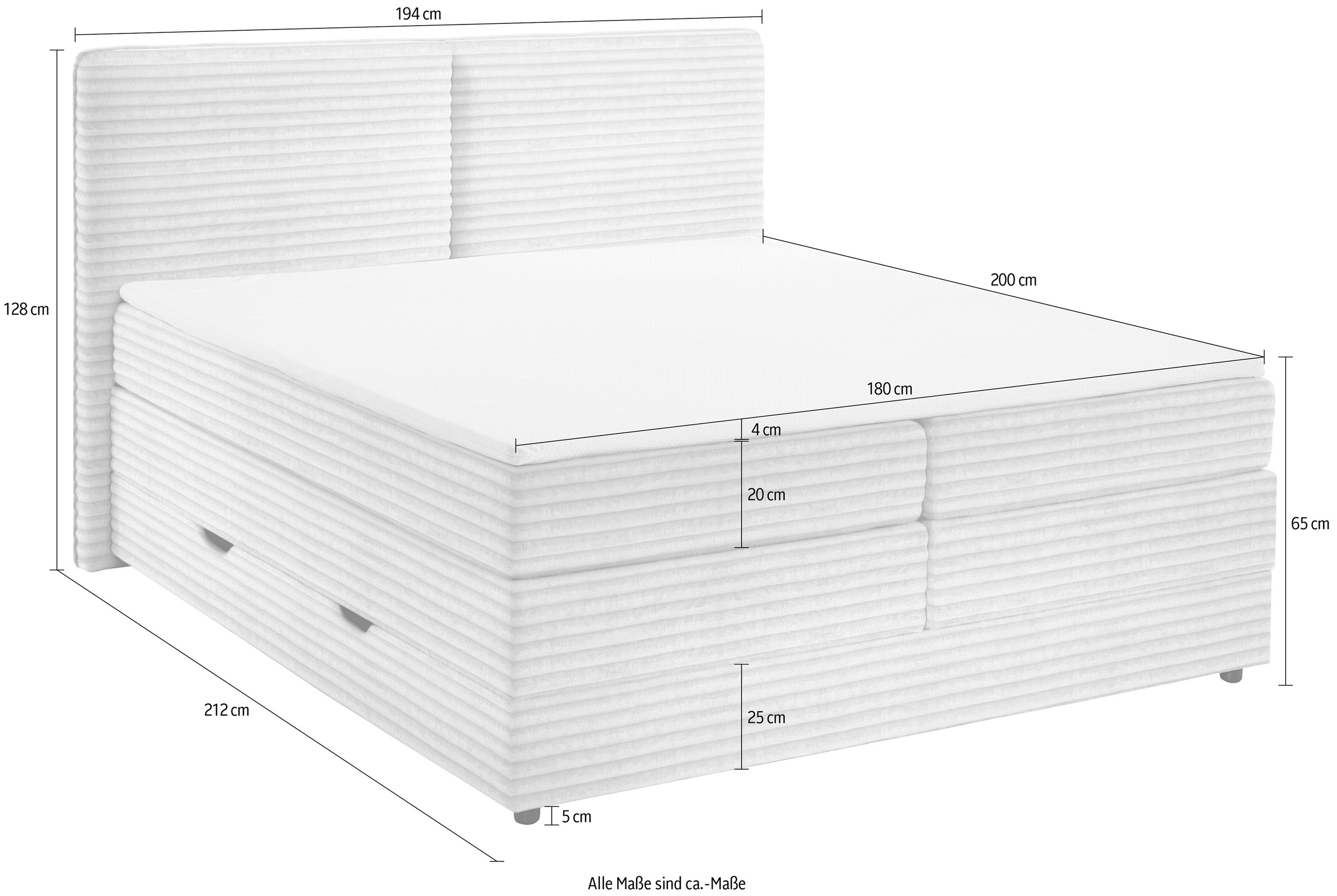 Home affaire Boxbett »VÄSTERVIK, Polsterbett mit Bettkasten und Taschenfederkernmatratze H3« mit Topper, kuscheliger Breitcord-Stoff, Liegefläche 180x200cm