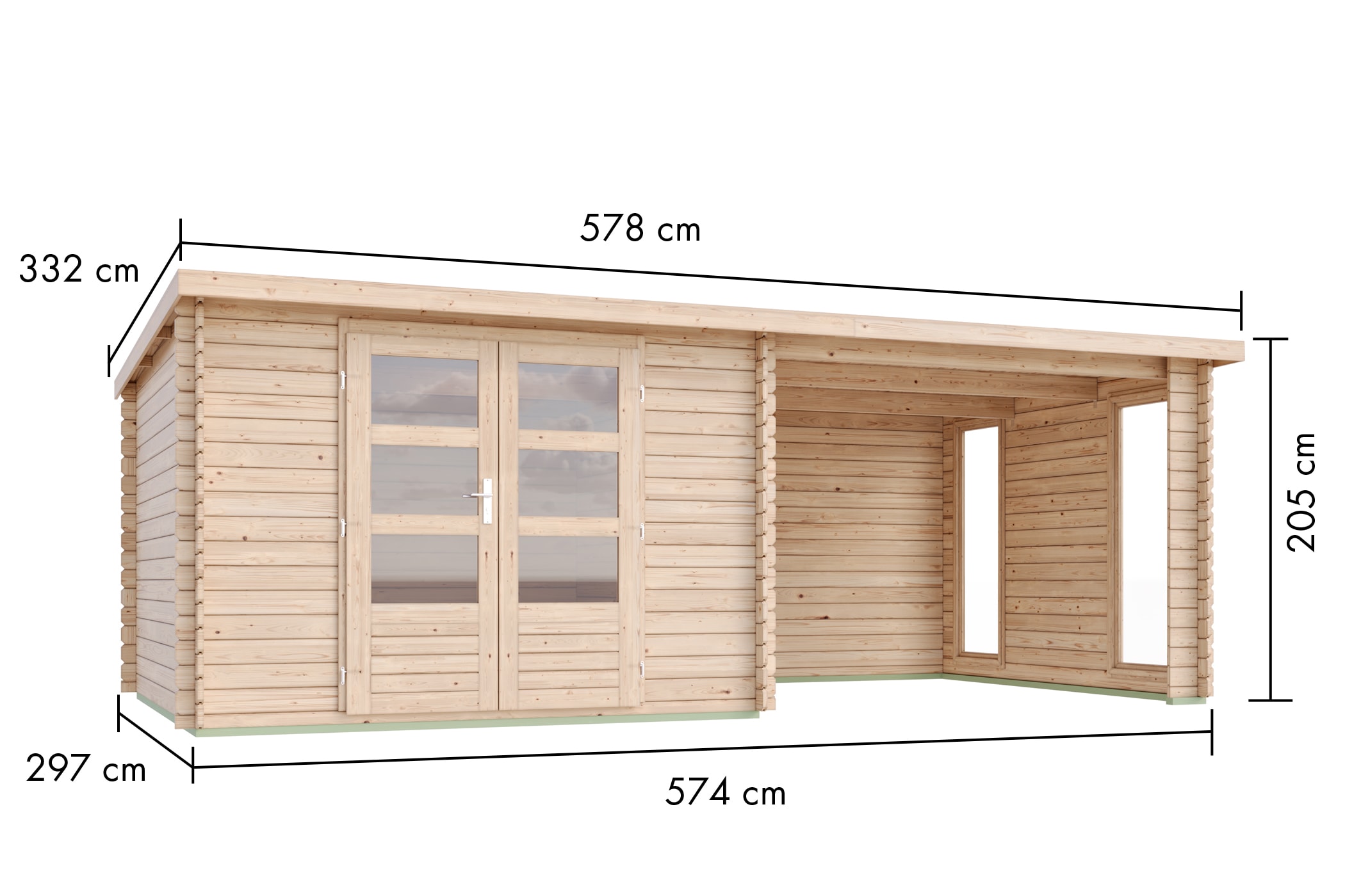 Karibu Gartenhaus »"Remus" inkl Anbaudach 3m, Rück- und Seitenwand, mit 2 Fenstern«, Gartenhaus aus hochwertiger nordischer Fichte