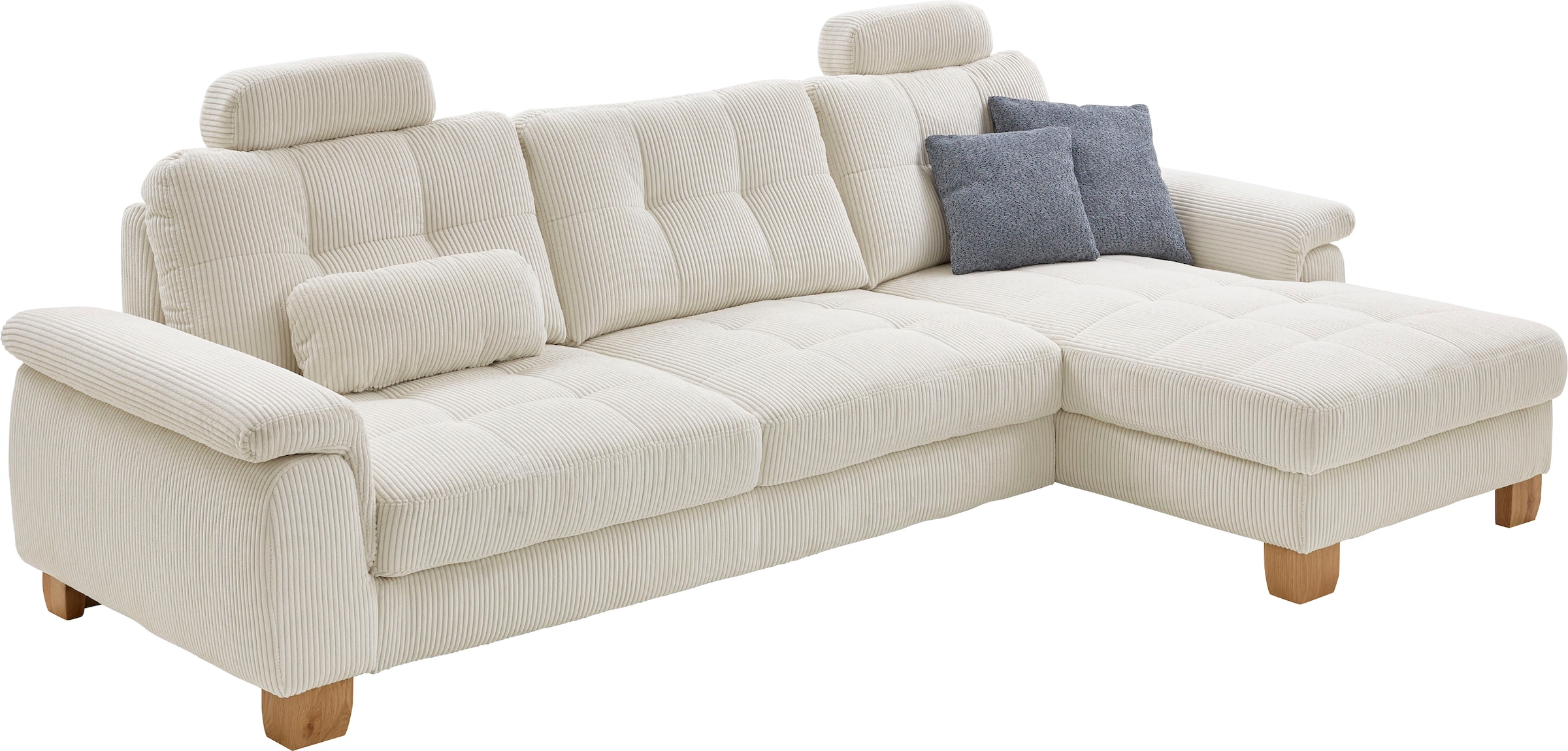 Die PlanBar Ecksofa "PP-LA19101 L-Form, Breite 316 cm" wahlweise mit Schlaffunktion und verstellbaren Kopfstützen, in Cord