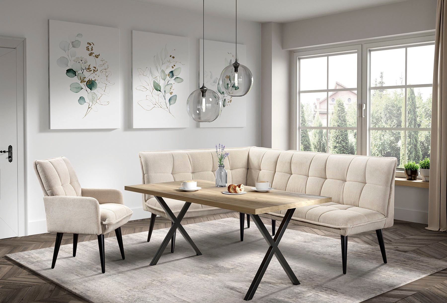 Eckbank, B:240cm H:94cm T:161cmbeige, EXXPO - SOFA FASHION, Esszimmer, Sitzbänke, "Mocca Essbank, Sitzbank", hoher Sitzkomfort, bequem und elegant,