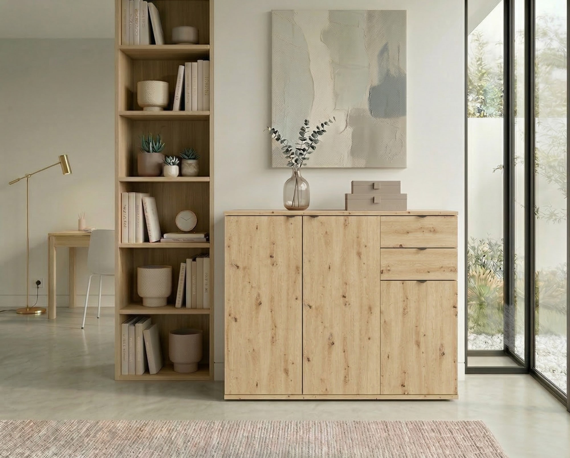 OTTO home Kommode »THALIAANA Sideboard mit 3 Türen und 2 Schubladen, Breite 120 cm« Schrank in 3 Farben erhältlich, schwarze Metallgriffe, viel Stauraum