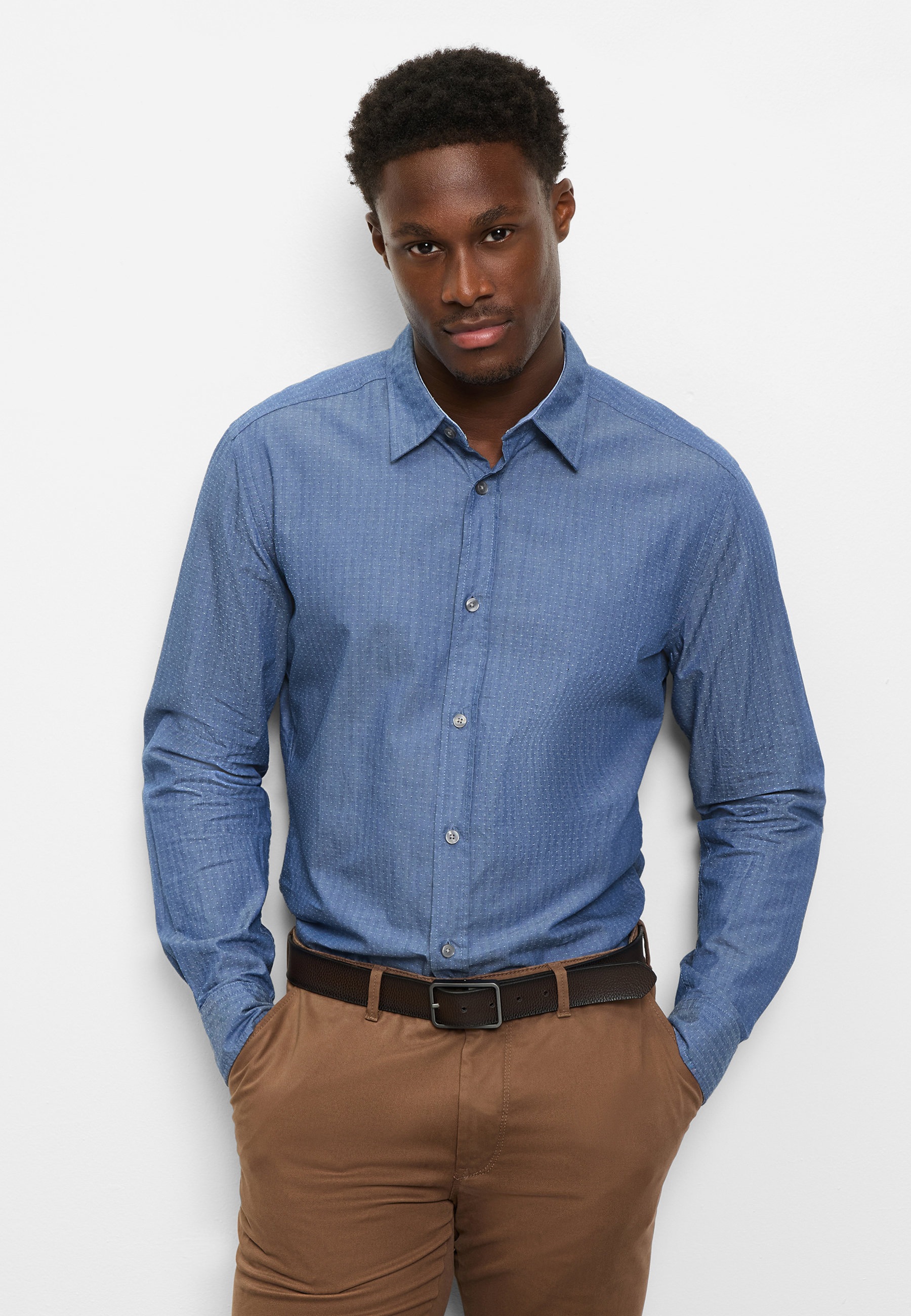 Langarmhemd OLYMP, Herren, Gr. L, N-Gr, marine, Web, Obermaterial: 100% Baumwolle, regular fit, 1-Knopf-Manschette, Hemden, Freizeithemd, regular fit, Kentkragen