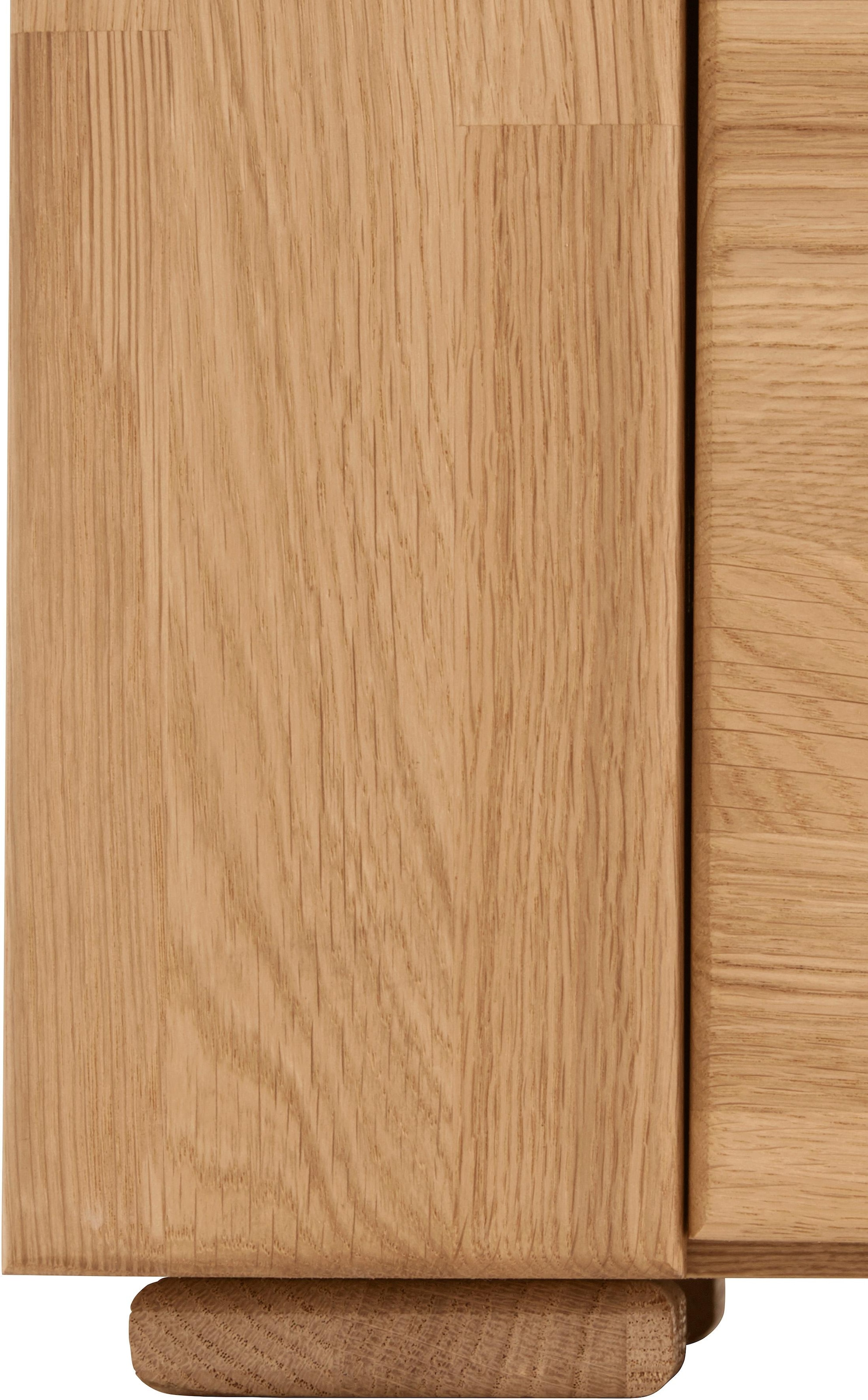 Home affaire Kommode »Celle,90cm breit,35 cm tief, Fronten Massivholz«, Holz massiv, Holzwerkstoff, Metall Griffe,3 breite Fächer