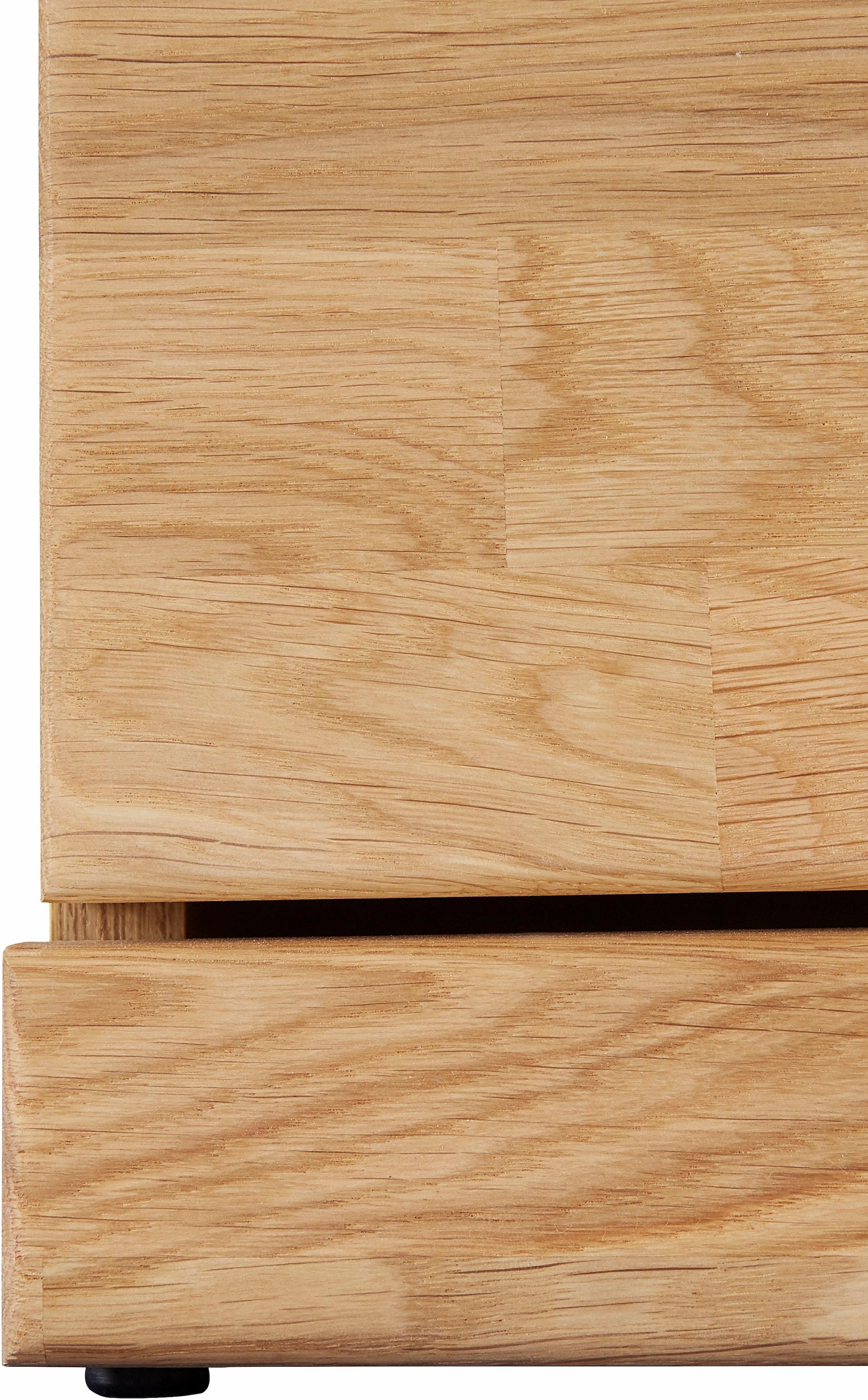 Home affaire Lowboard »Ribe,140cm breit, Fronten Massivholz,6 Fächer,Kabeldurchführung«, Korpus Holzwerkstoff,Glaseinsatz aus gehärtetem Glas,Böden versetzbar