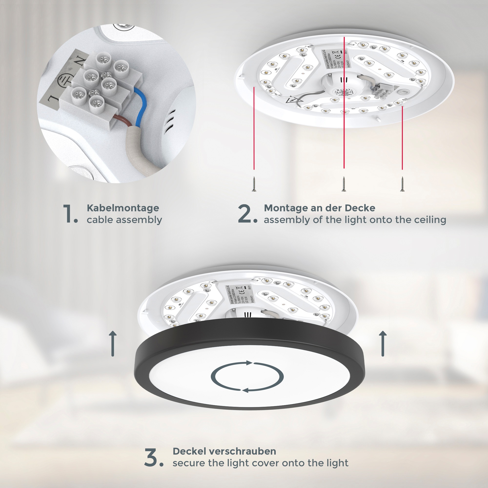 B.K.Licht LED Deckenleuchte »BK_DL1520 LED Deckenlampe, Ø28cm, 18 Watt, Schwarz«, 1 flammig, Leuchtmittel LED-Modul | LED fest integriert, 2.000 Lumen, 4000K neutralweißes Licht, Küchenlampe, Wohnzimmer
