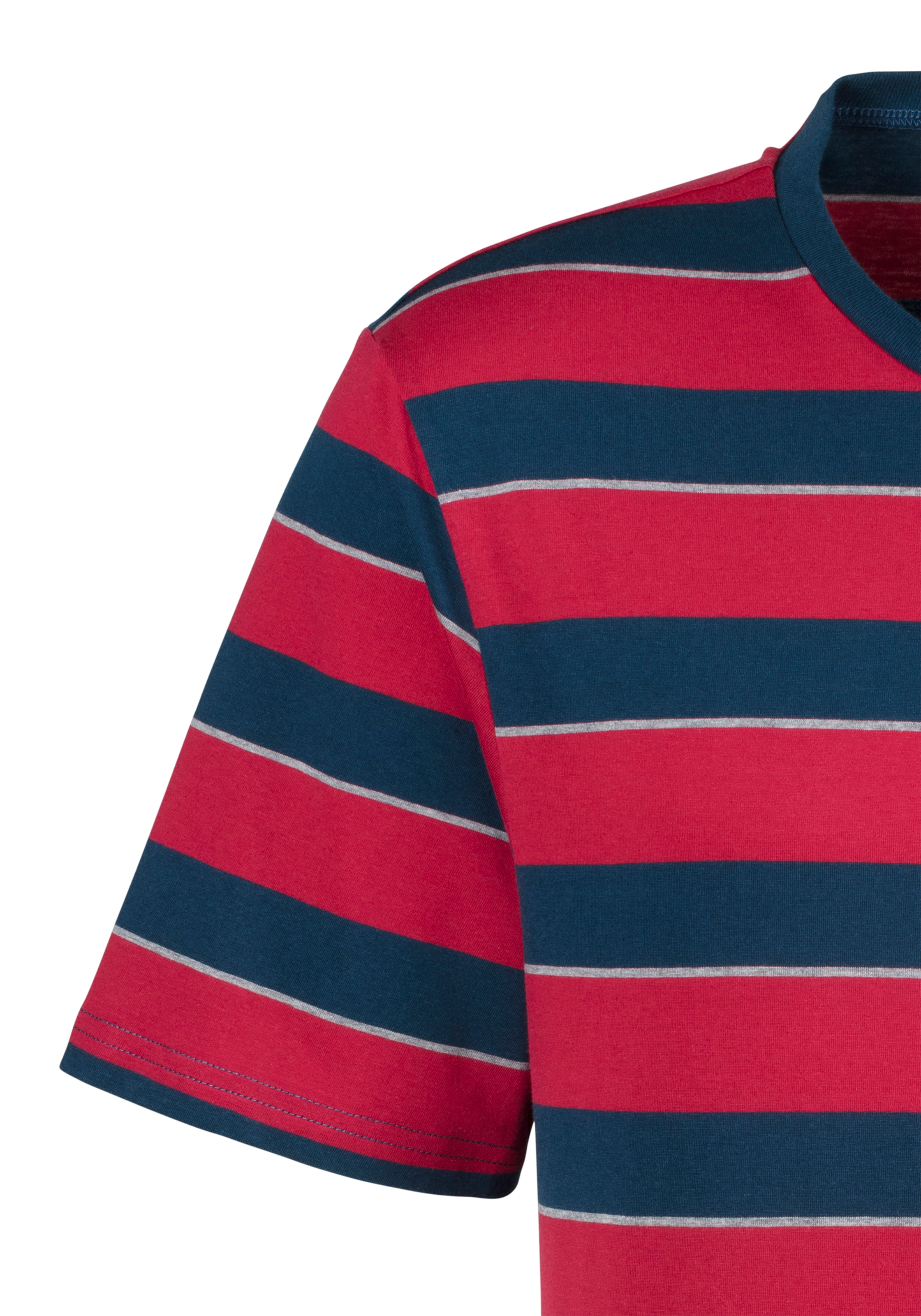 H.I.S Pyjama, (2 tlg., 1 Stück), Schlafanzug mit aufwendig gestreiftem Oberteil
