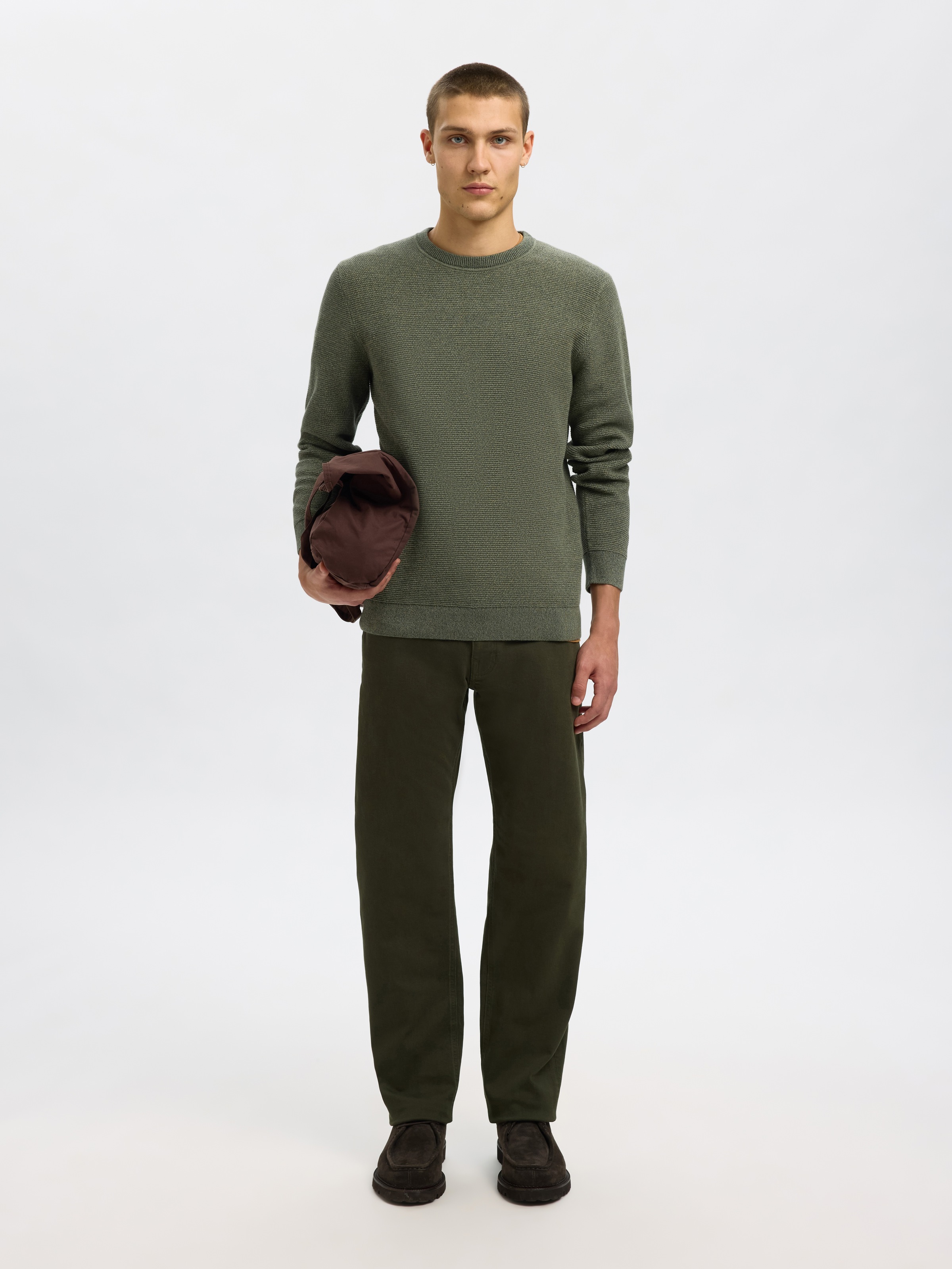 Thumbnail - SELECTED Rundhalspullover "SLHROSS LS KNIT STRUCTURE CREW NECK NOOS" Baumwolle, regular fit