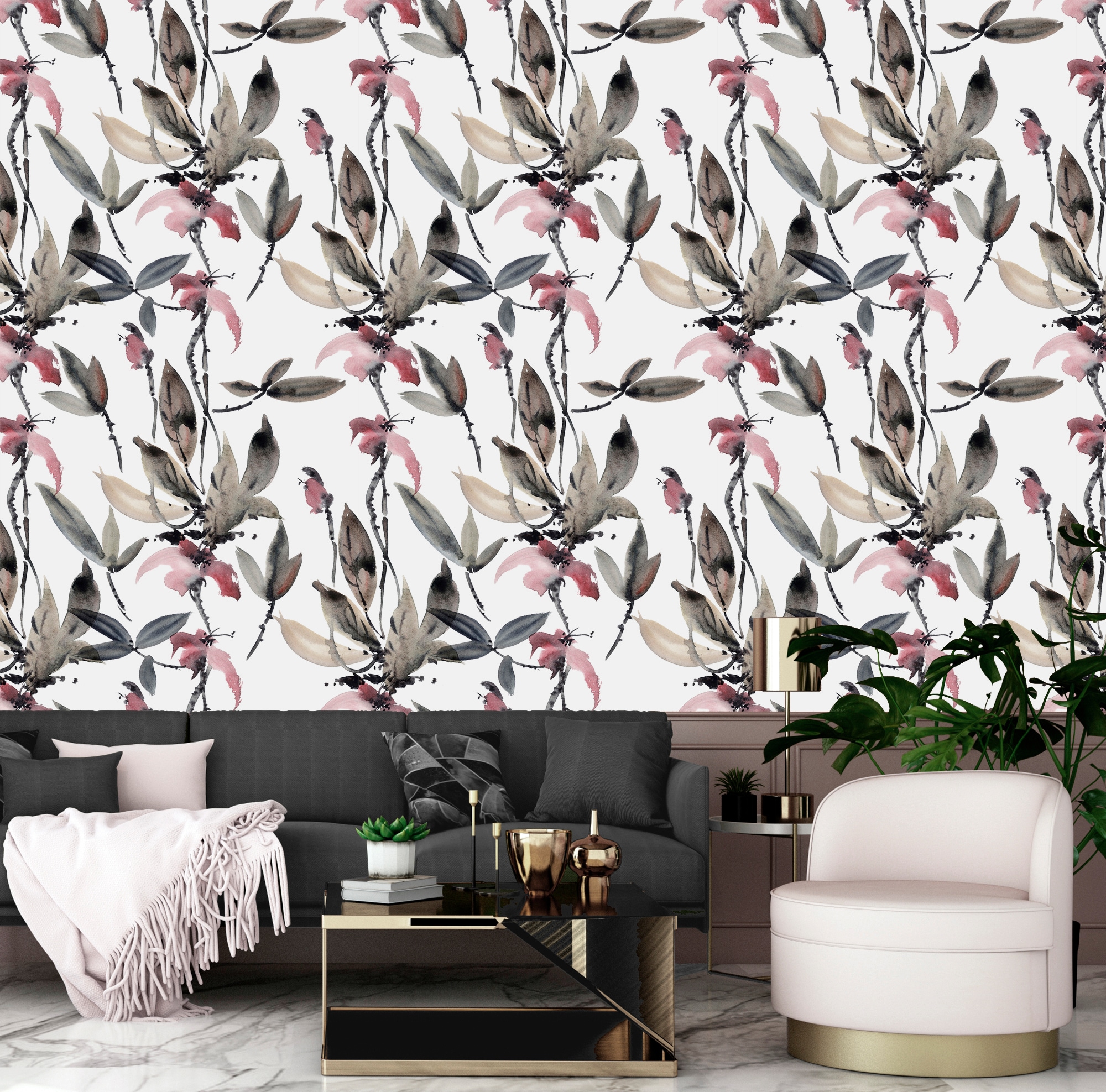 queence Vinyltapete »Enya«, bedruckt-Motiv-botanisch-floral-gemustert-natürlich, 90x250cm, selbstklebend, kinderleichte Anbringung, Sticker