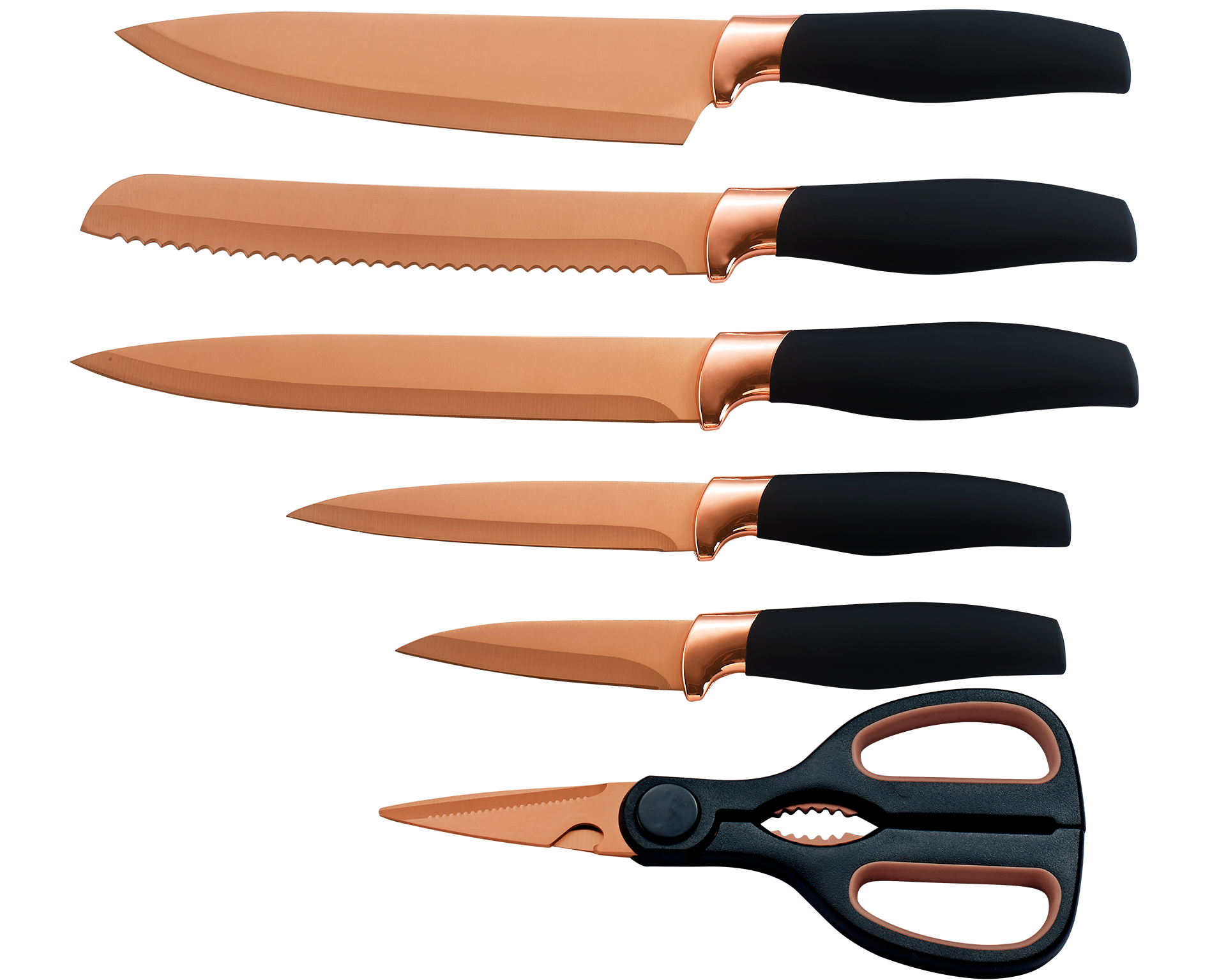 KING Topf-Set »»ESSENTIAL« Aluminiumguss, Induktion, Antihaftbeschichtung«, Aluminiumguss, (Set, 12 tlg., 2 Töpfe, 1 Stieltopf, 3 Glasdeckel), inkl. 5 Küchenmesser, 1 Schere