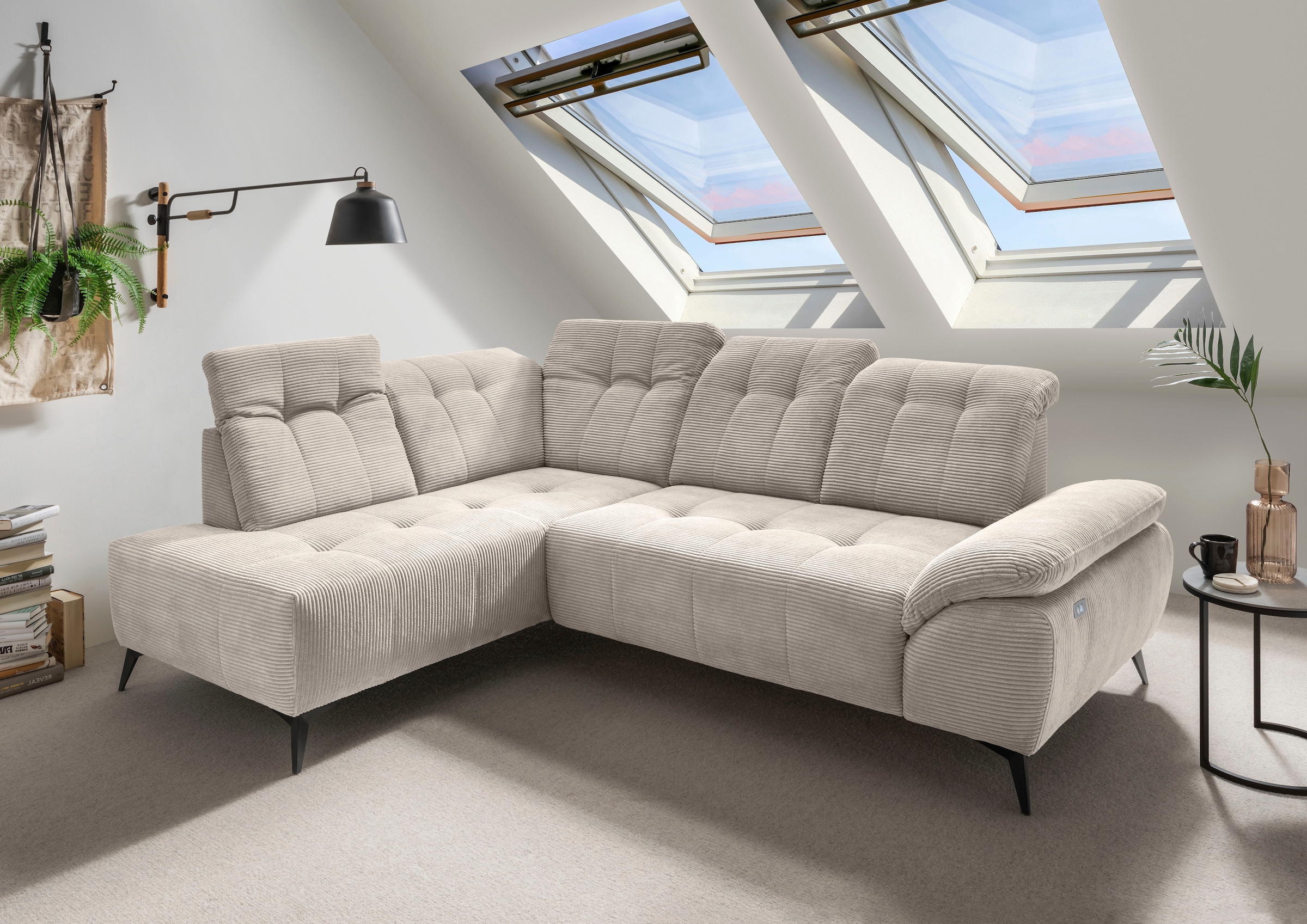 Home affaire Ecksofa "Fiore modern, bequeme Armlehne, tolle Detailverarbeitung, L-Form" elektrischer Sitzvorschub und Kopfstützen höhenverstellbar