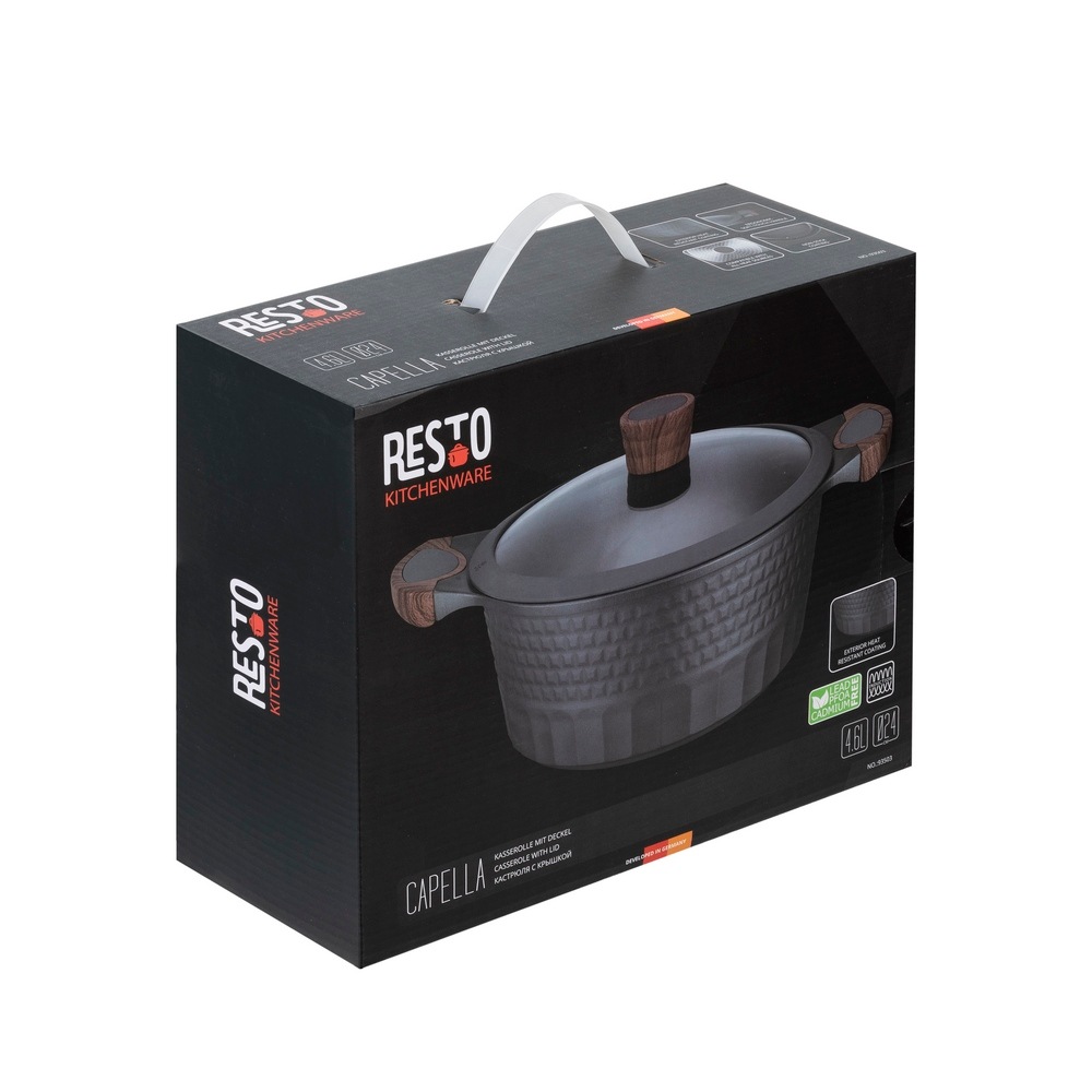 RESTO Kitchenware Kochtopf »Capella, Schmortopf antihaftbeschichtet und spülmaschinenfest«, Aluminiumguss, (2 tlg.), mit Glasdeckel und stoßdämpfendem Silikonrand, im Geschenkkarton