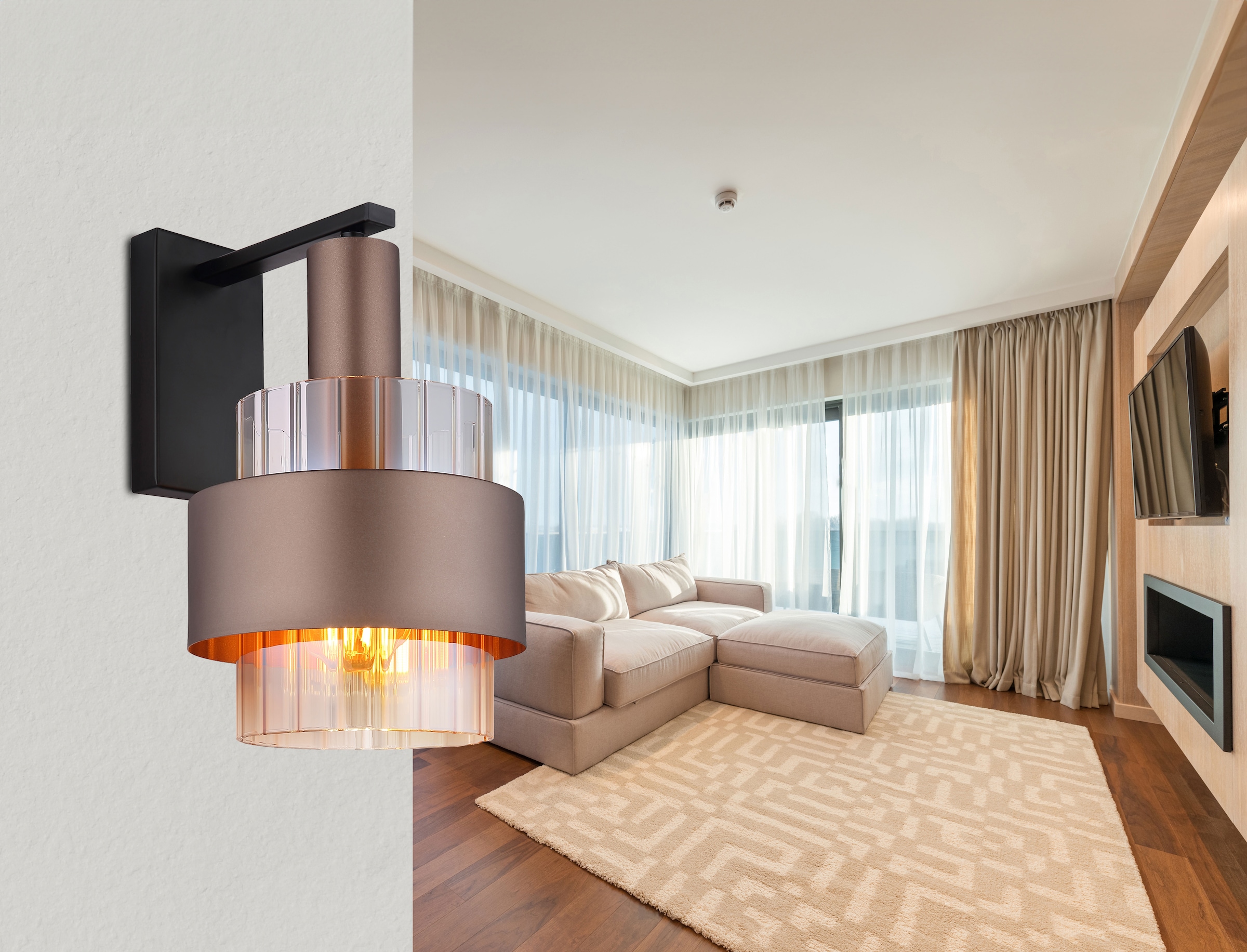 GLOBO LIGHTING Wandleuchte »MILLEY«, Leuchtmittel E27 | ohne Leuchtmittel, Wandlampe/Spot/Wohnzimmer/Flur/Glas amber/Metall