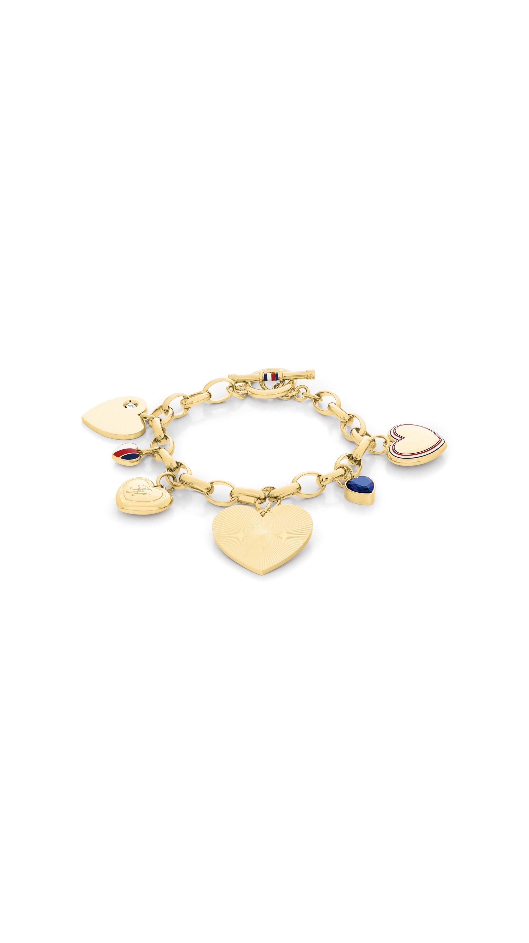 TOMMY HILFIGER Damen Armkette "HEART CHARMS", 17cm, Edelstahl, gold, Edelstahl, Armbänder, mit Glasstein - Emaille