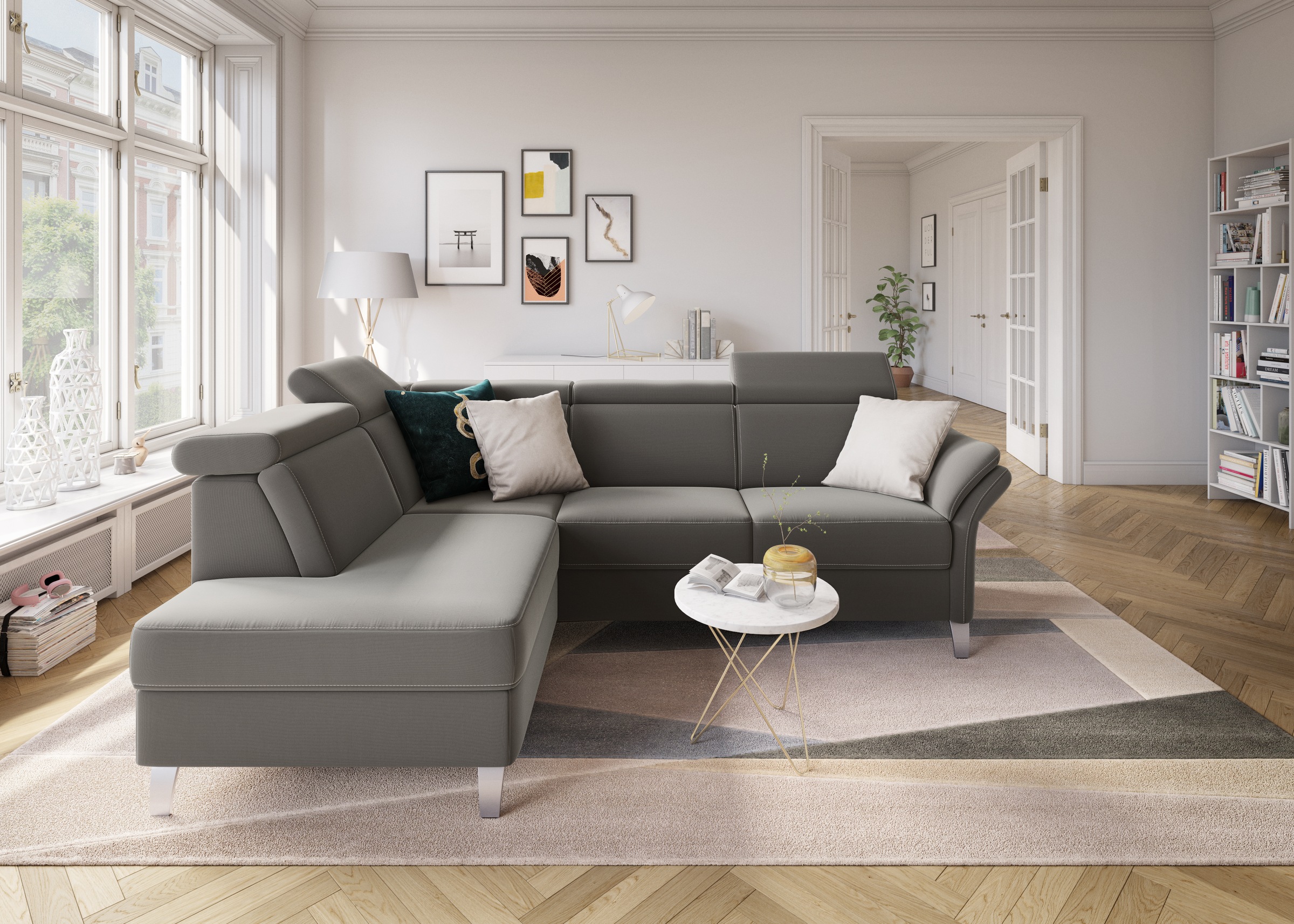 sit&more Ecksofa »Vincenzo L-Form«, inklusive Kopfteilverstellung, wahlweise mit Bettfunktion, Bettkasten