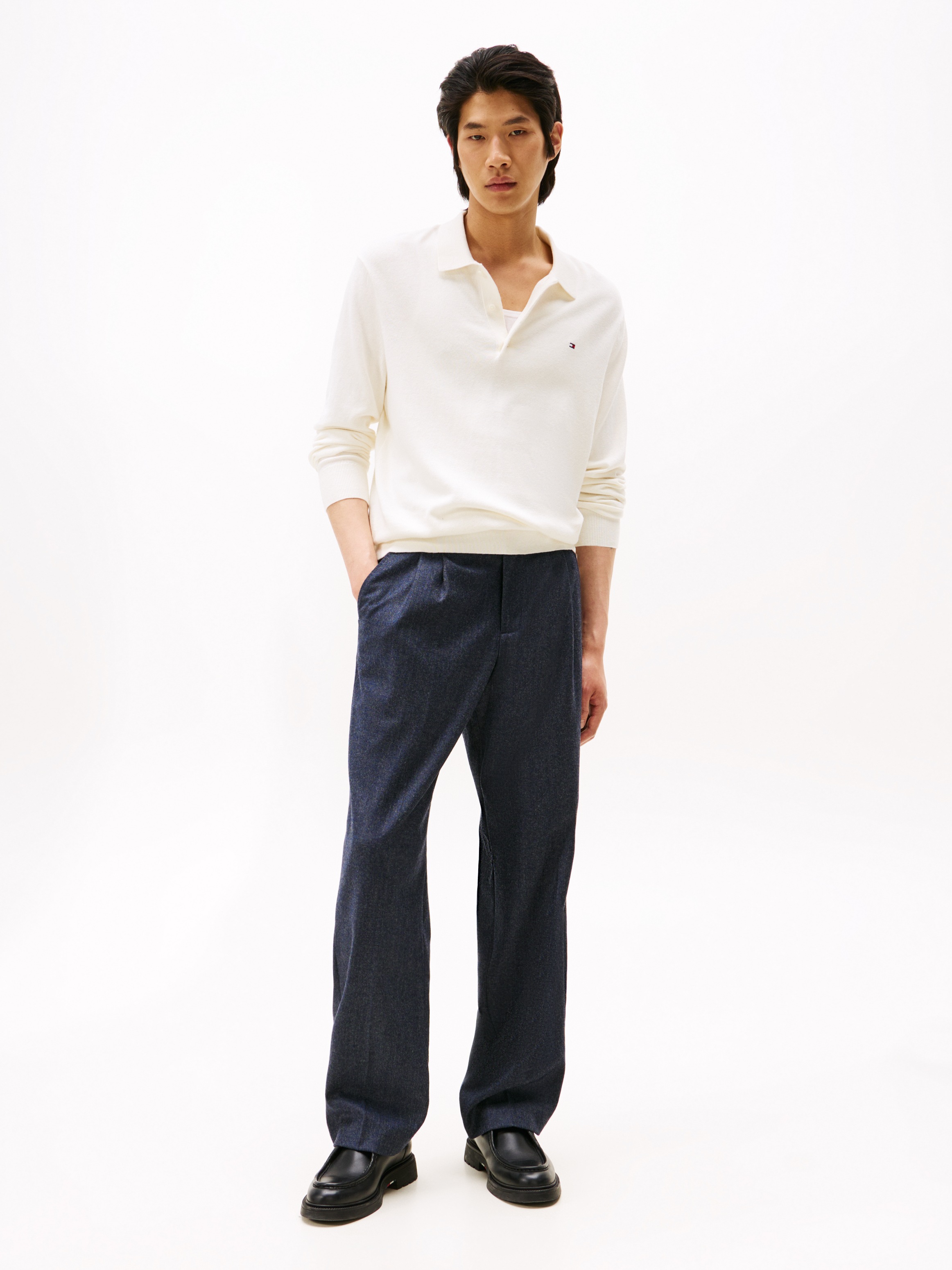 Thumbnail - Tommy Hilfiger Polokragenpullover "PIMA ORG CTN CASHMERE LS POLO" Flag-Stickerei auf Brust