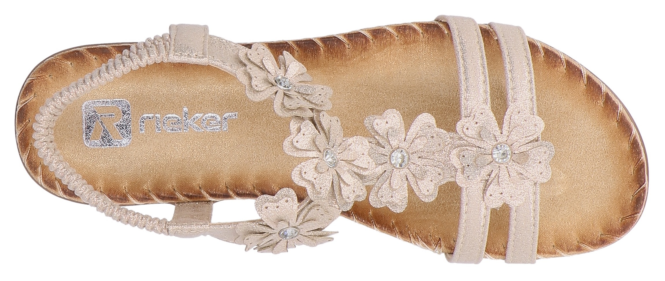 Rieker Sandale  Sommerschuh, Urlaubsschuh mit Blütenverzierung und Glitzersteine