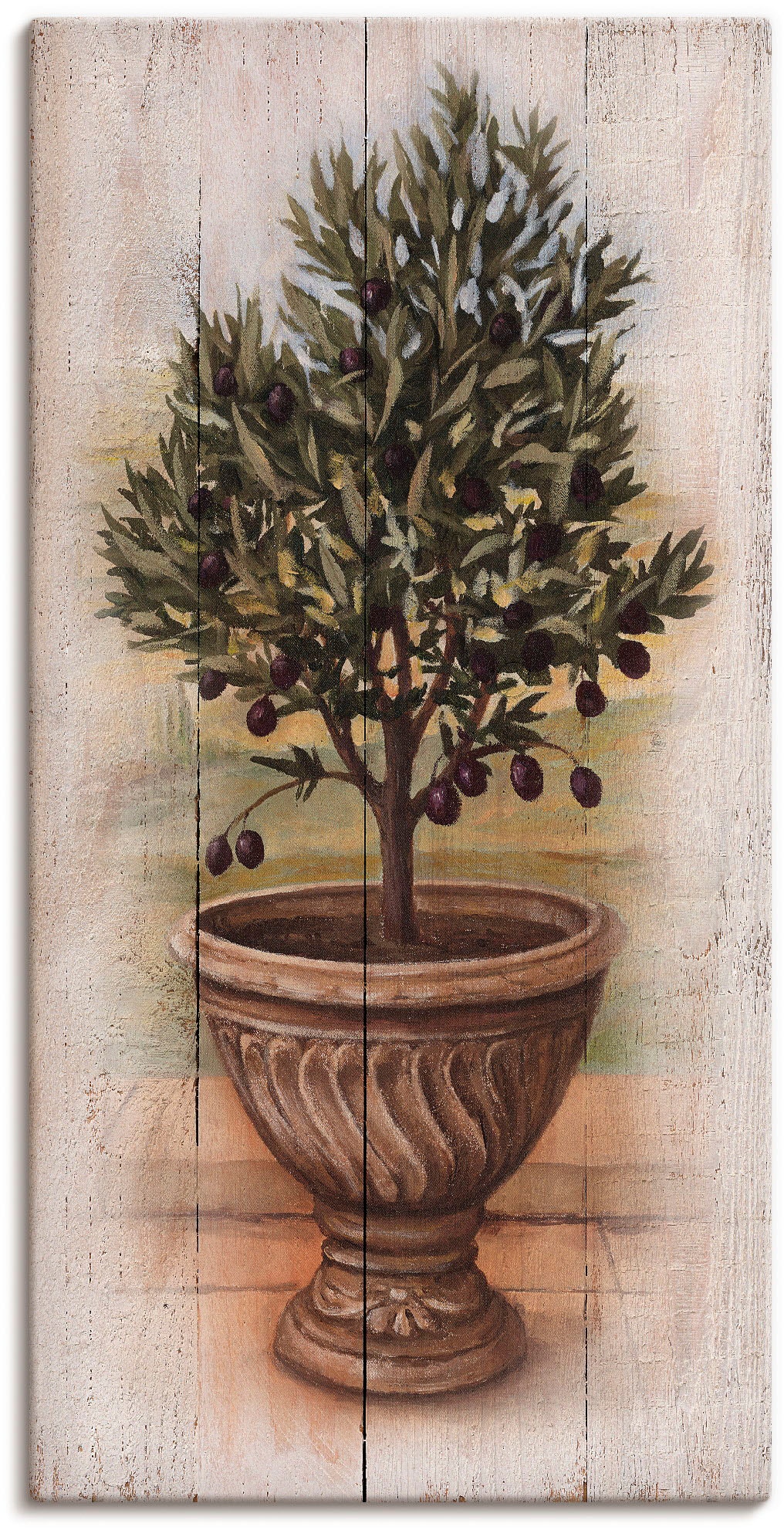 Artland Leinwandbild "Olivenbaum mit Holzoptik" Pflanzen 1 Stk. tlg. auf Ke günstig online kaufen