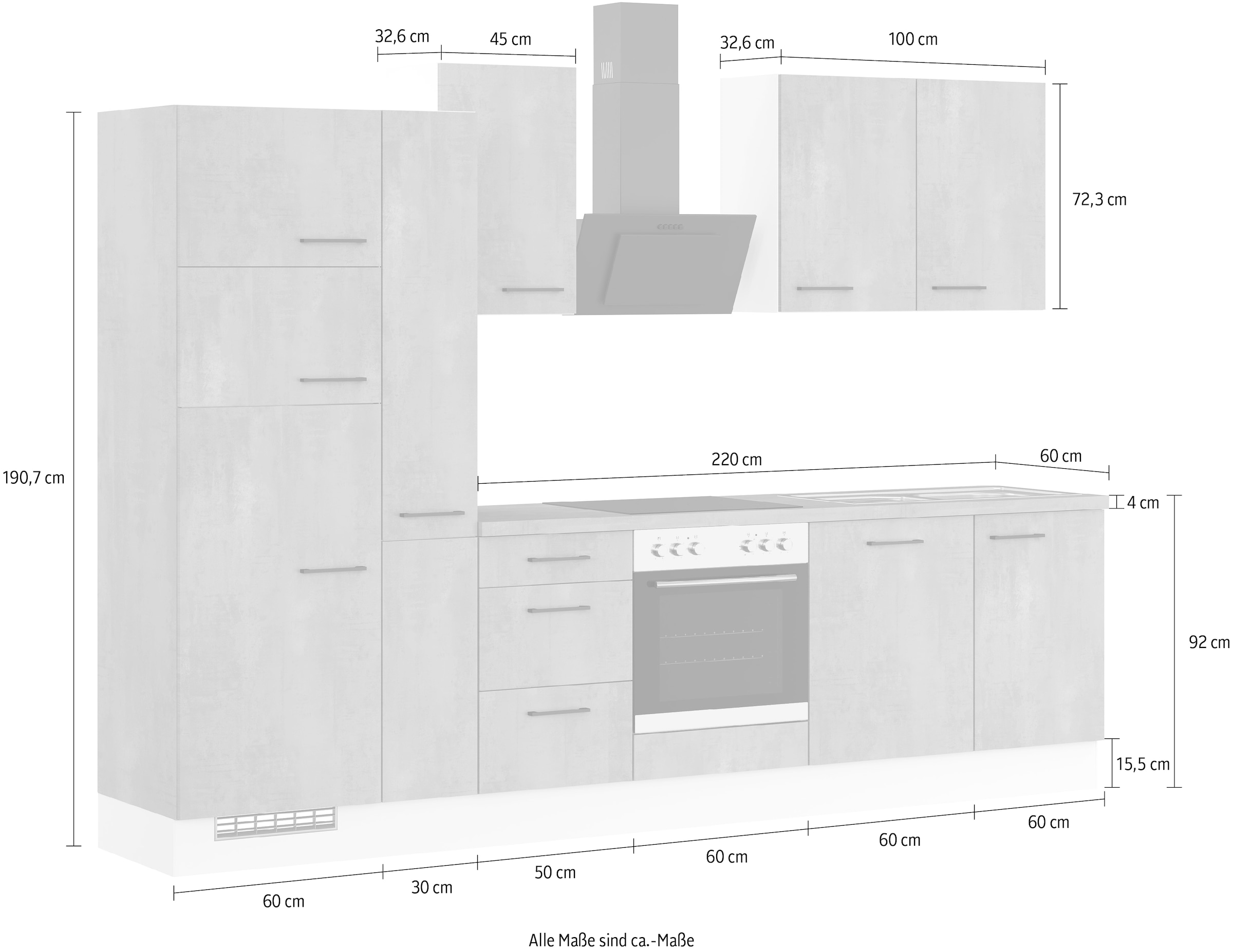 IMPULS KÜCHEN Küche »"Valencia", Ausrichtung wählbar, Schubkästen mit Soft-Close,«, vormontiert, mit E-Geräten, Breite 310 cm