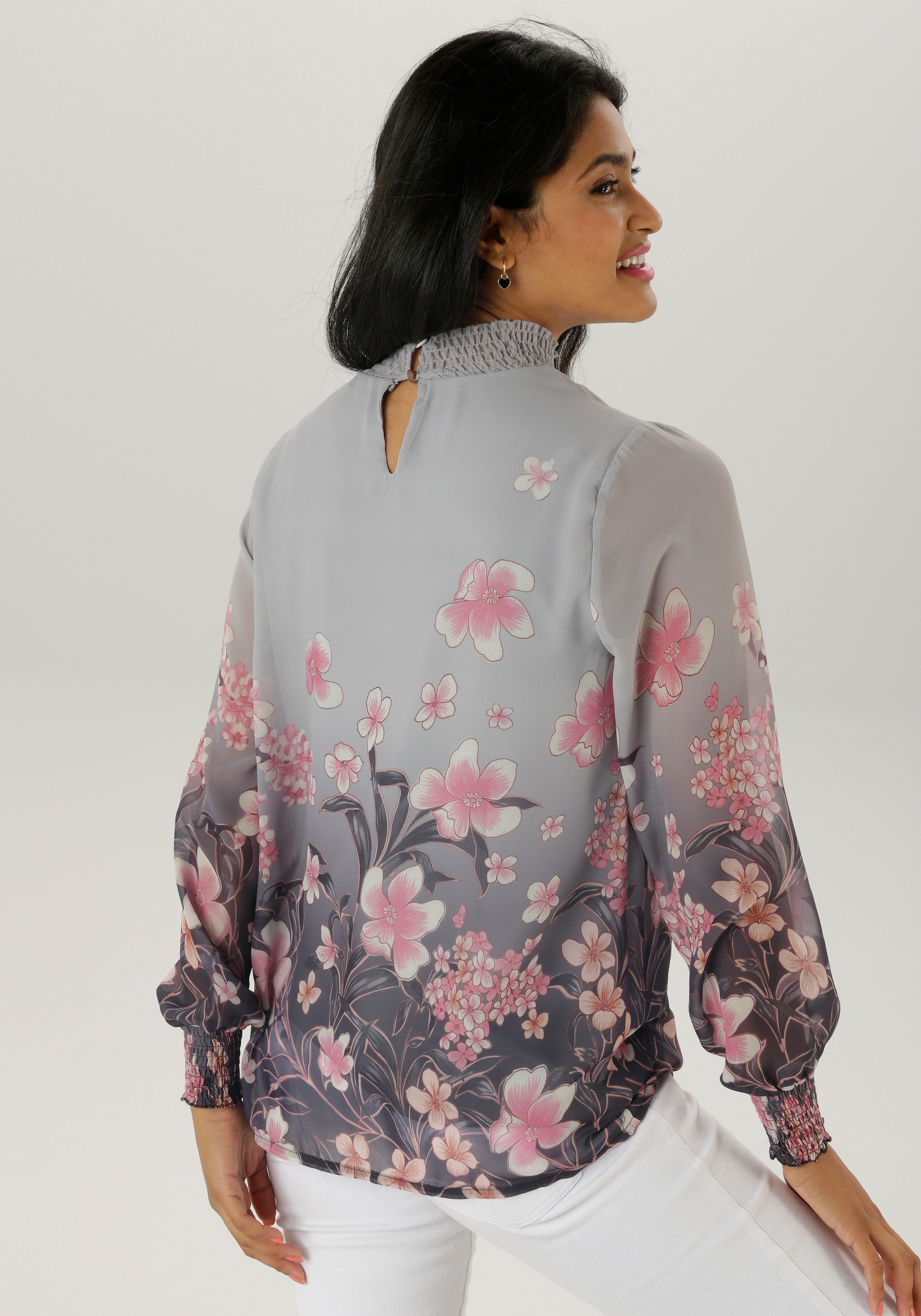 Aniston SELECTED Schlupfbluse, mit Blütendruck und hübscher Blumenbordüre - NEUE KOLLEKTION