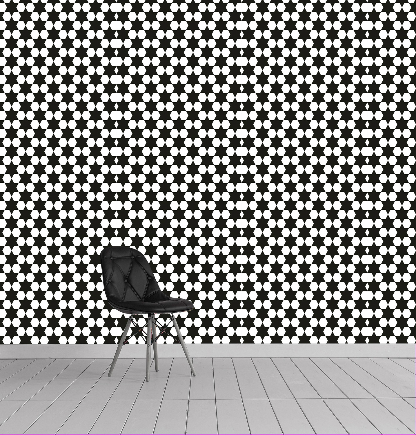 queence Vinyltapete »Stars«, bedruckt-Schwarz-Weiß-geometrisch-minimalistisch, 90x250cm, selbstklebend, kinderleichte Anbringung, Sticker