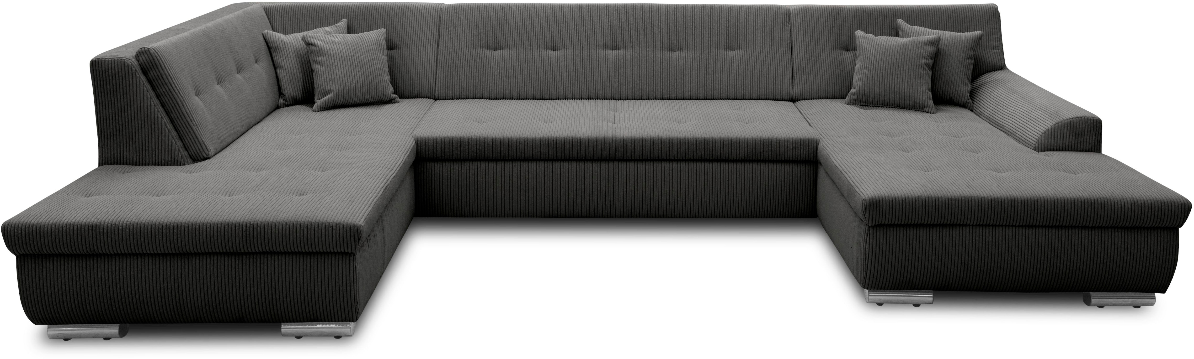 DOMO collection Wohnlandschaft "TREVISO inkl. Zierkissen, moderne Steppung, XXL: 364x201x83 cm" wahlweise mit Bettfunktion, in vielen Bezugsarten auch in Cord U-Form