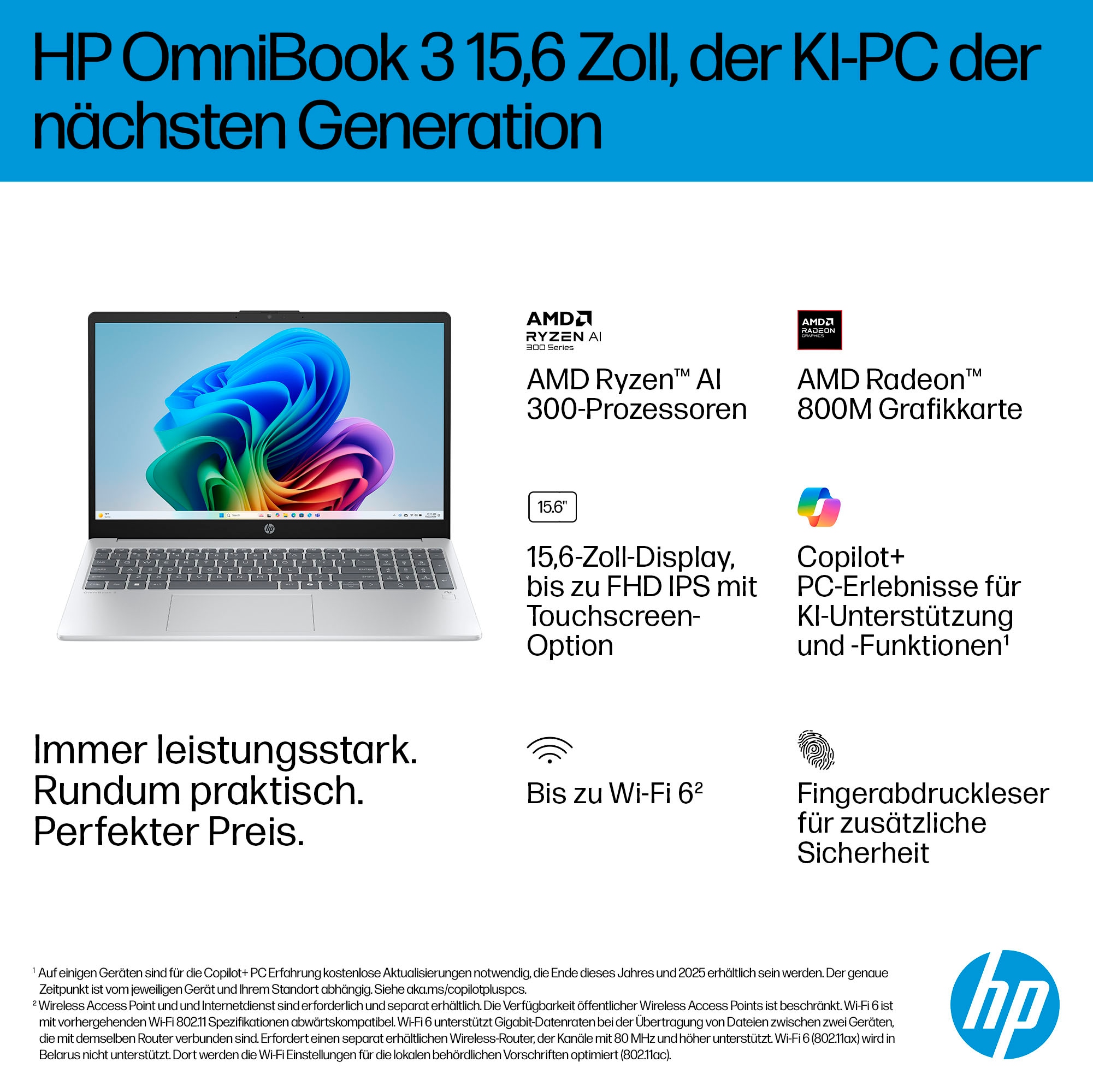 HP Notebook »OmniBook 3 NG AI« 39,62 cm / 15,6 ″ AMD Ryzen™ AI 7 Radeon 860M 512 GB SSD