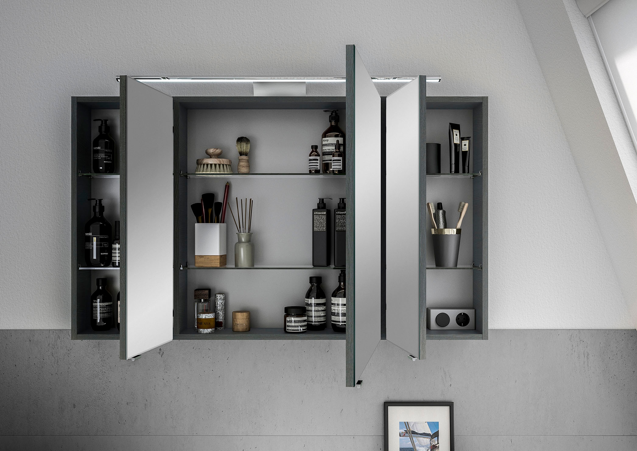 Saphir Badmöbel-Set »6005 Sprint 4-teilig, Keramik-Waschtisch mit LED-Spiegelschrank«, (5 St.), Unterschrank, Midischrank, inkl. Türdämpfer, 5 Türen, 5 Schubladen