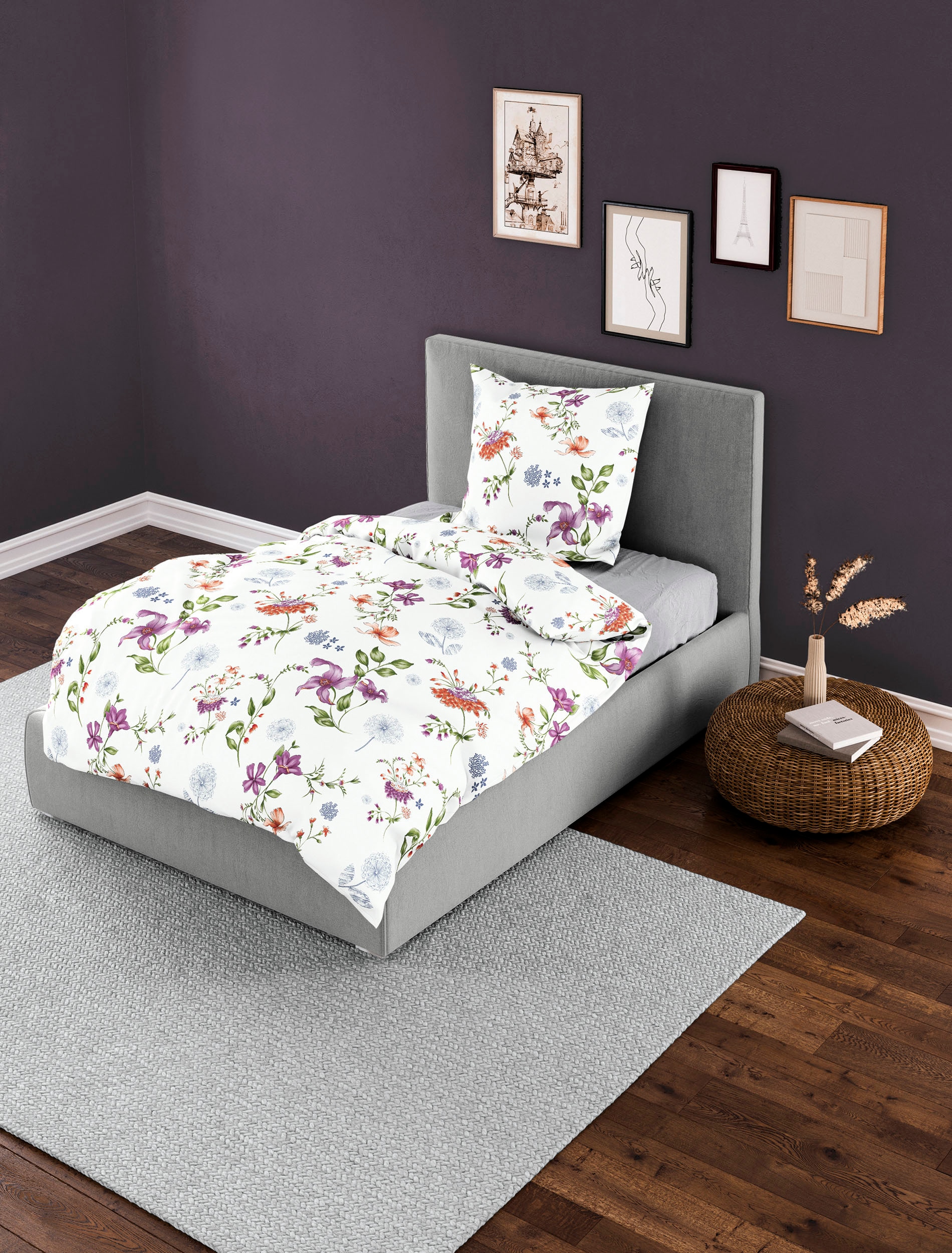 BIERBAUM Bettwäsche »3675«, Biber, 100 % Baumwolle, pflegeleicht, kuschelig warm, floral