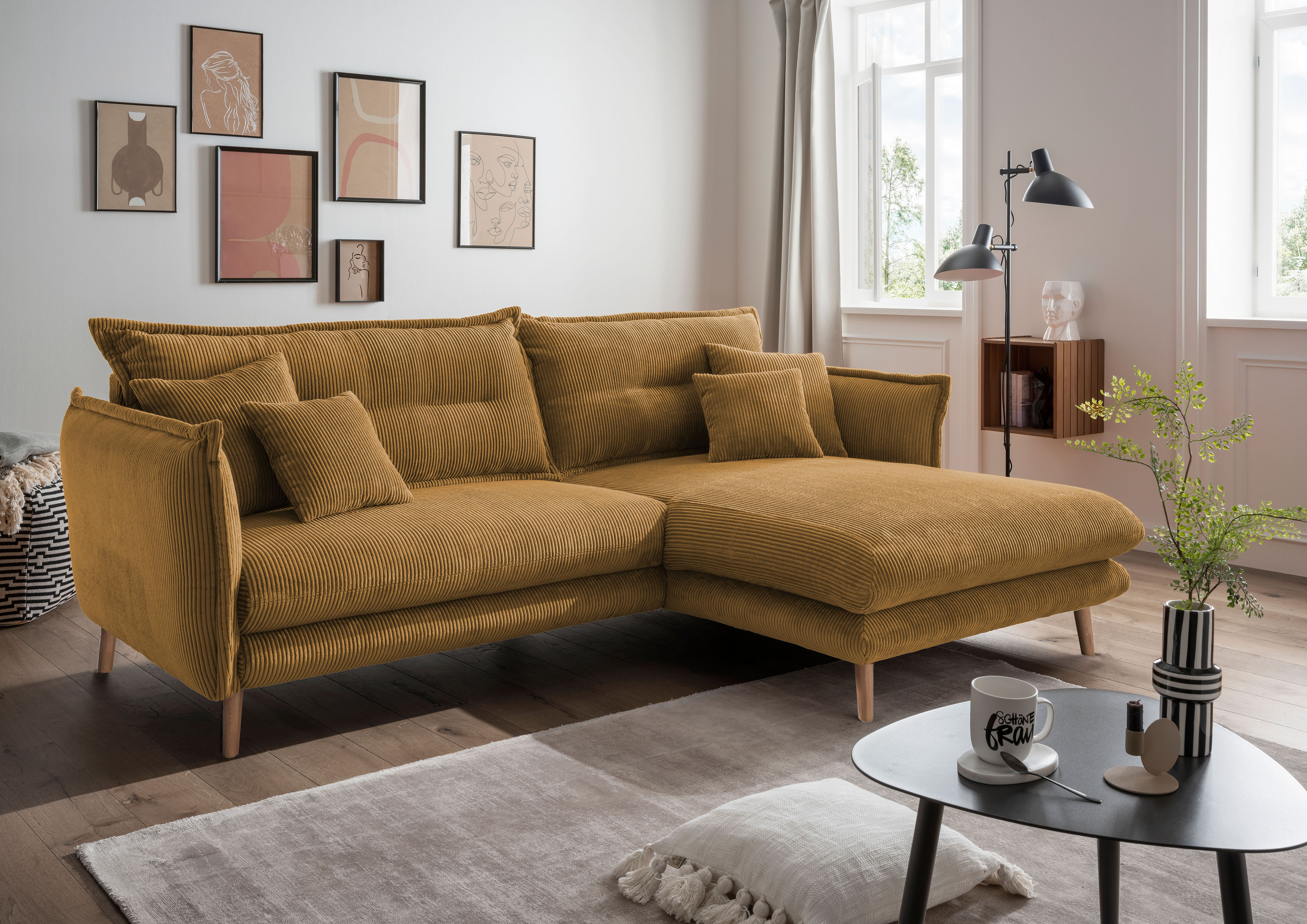 Home affaire Ecksofa "Levke, 255 x 180 cm, modern und bequem" zwei verschiedene Fußfarben wählbar
