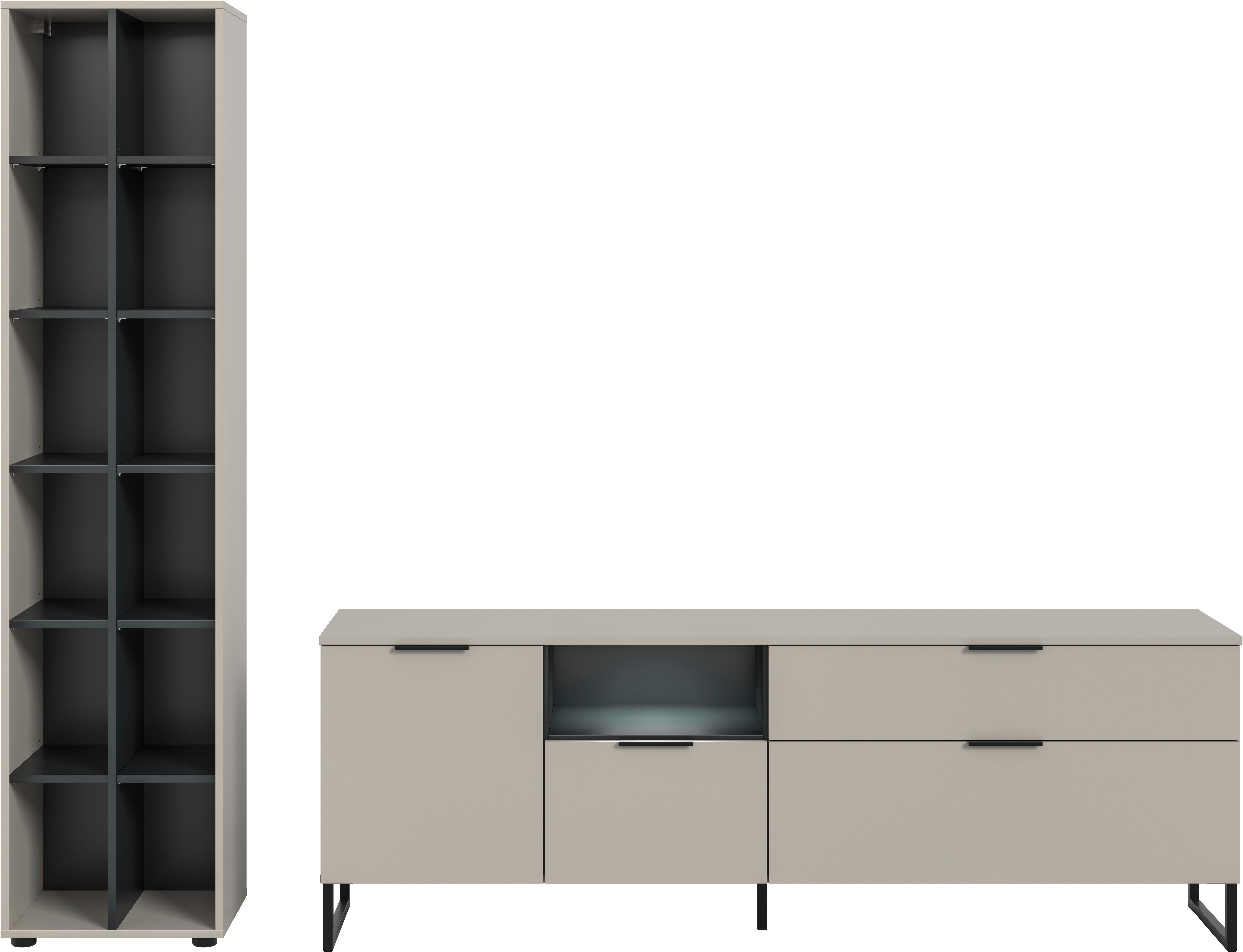 Thumbnail - INOSIGN Wohnwand "ADIO, Breite 245 cm, 2-teiliges Set, mit Metall-Kufenfüße" Set, bestehend aus: Standregal und Lowboard...