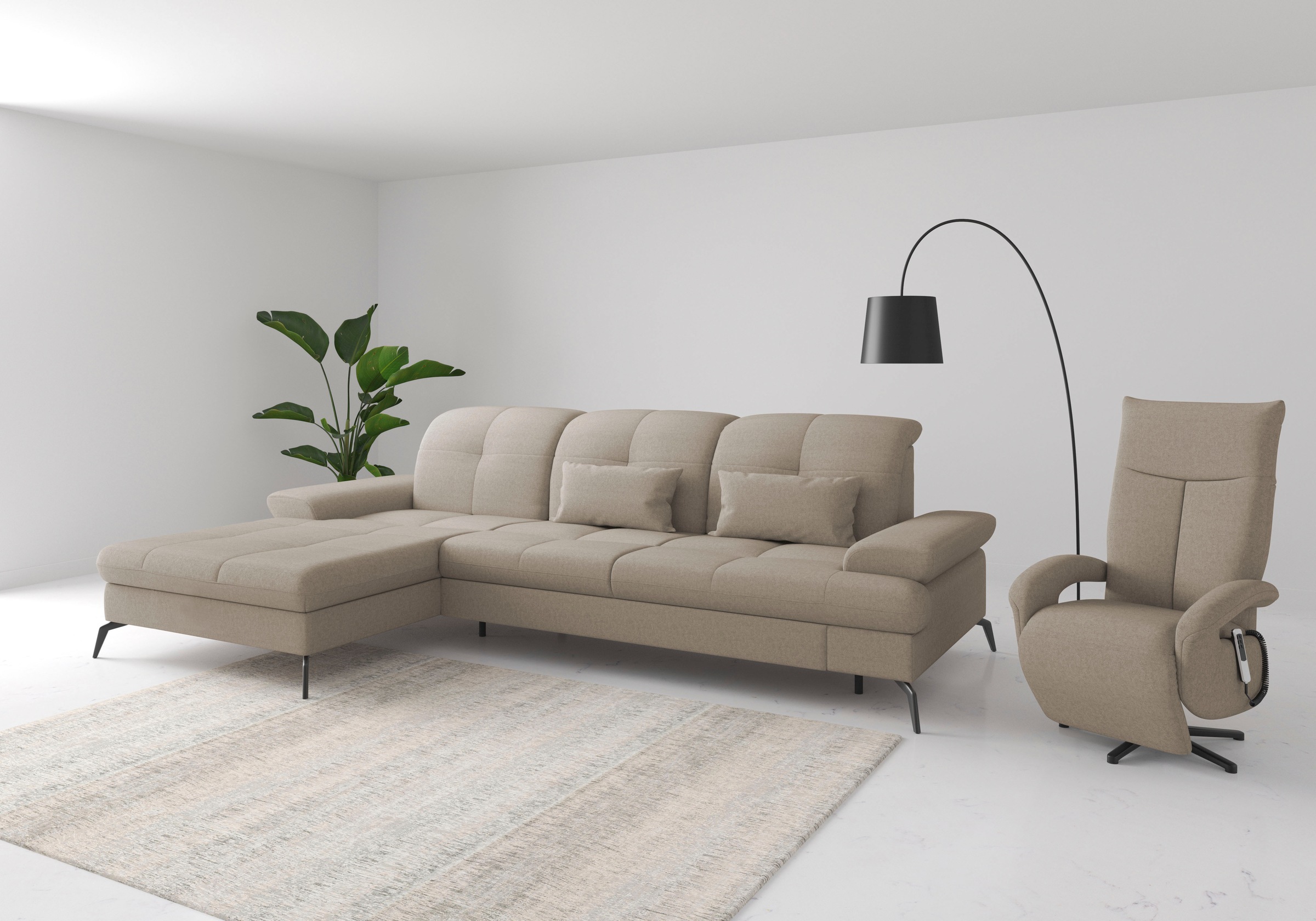 sit&more Ecksofa »Amica, L-Form, inkl. Sitztiefenverstellung & Armteilverstellung«, wahlweise mit Bettfunktion, Bettkasten und Kopfteilverstellung