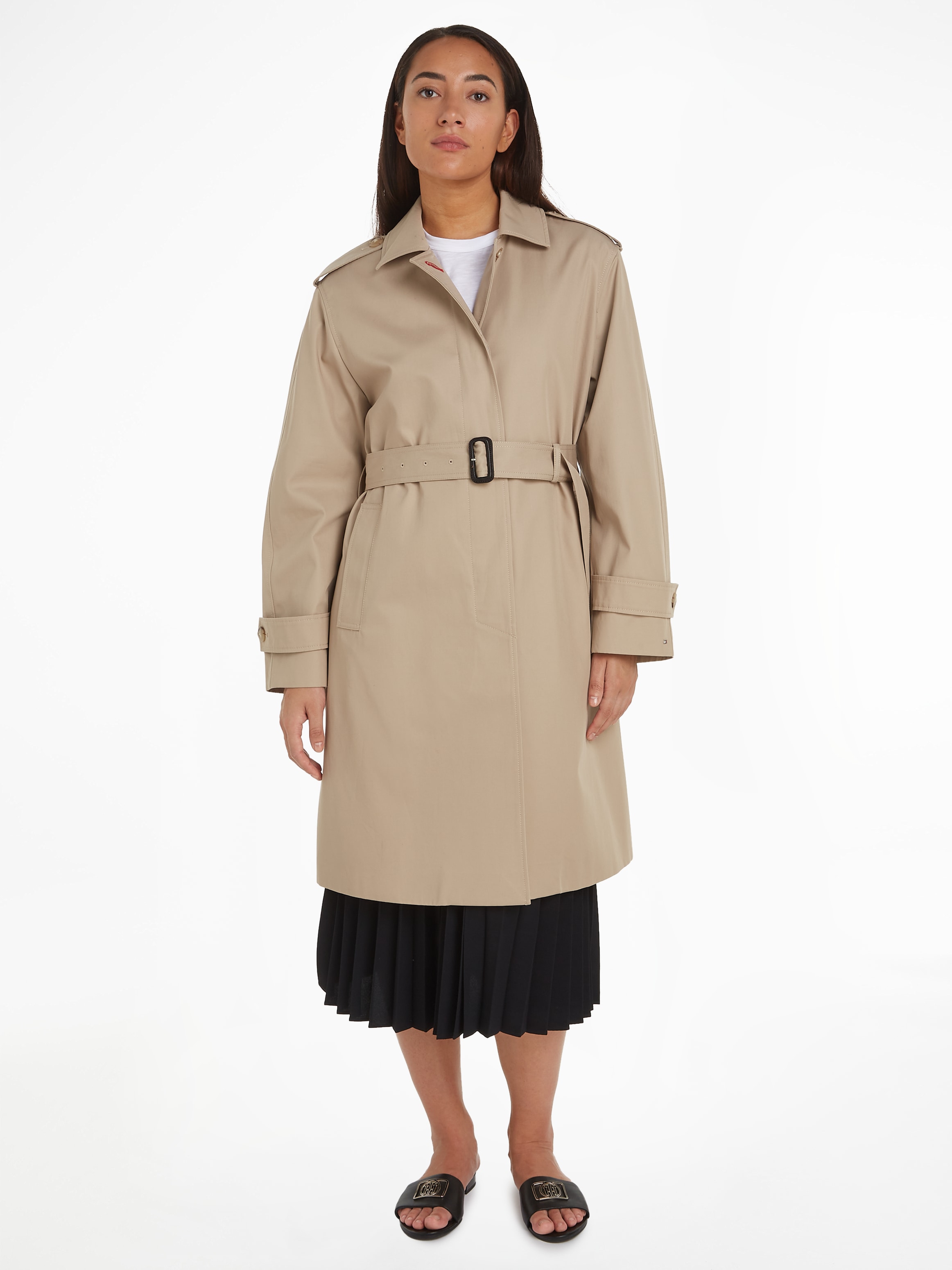 Trenchcoat »COTTON SB BELTED COAT«, mit geknöpften Schulterträgern