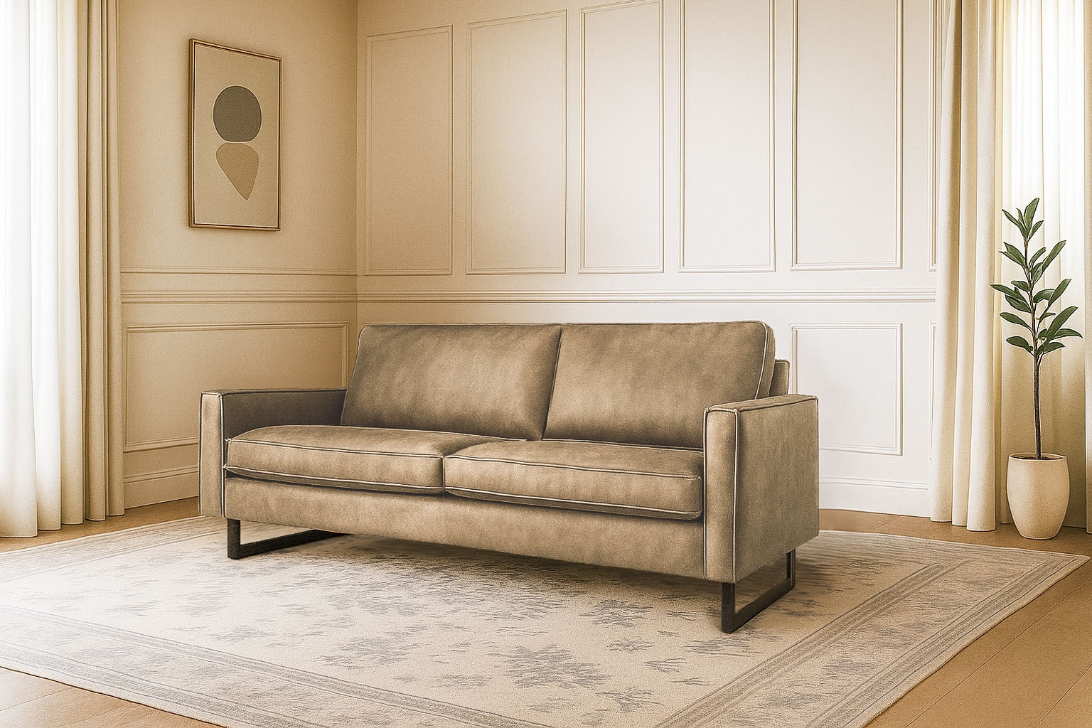 OTTO home 3-Sitzer "Pinto, 206 cm, Cord, Chenille, Lederoptik" mit Keder, schwarze Metallfüße, Wellenunterfederung