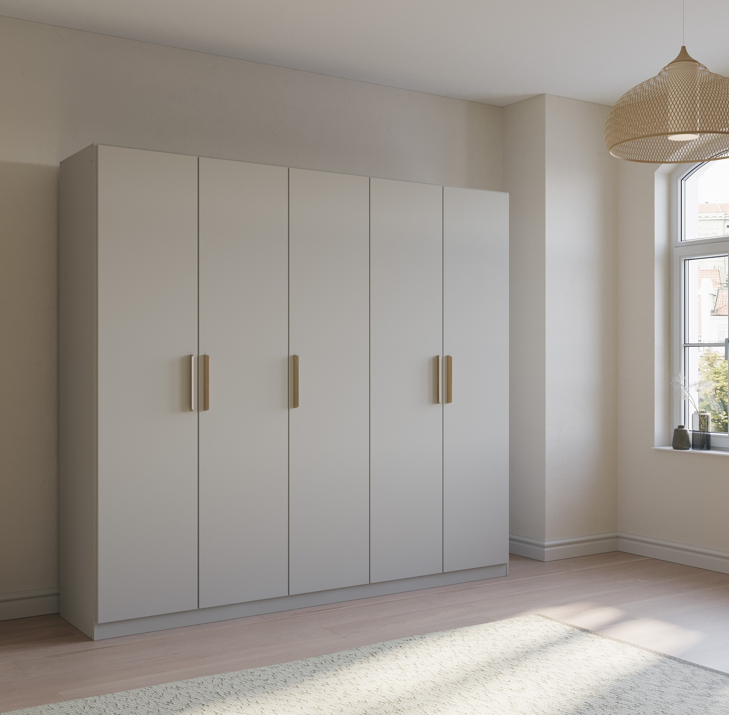rauch Kleiderschrank »Skandi by Quadra Spin Schlafzimmerschrank«, im Landhaus-Stil mit Massivholzgriffen aus Wildeiche