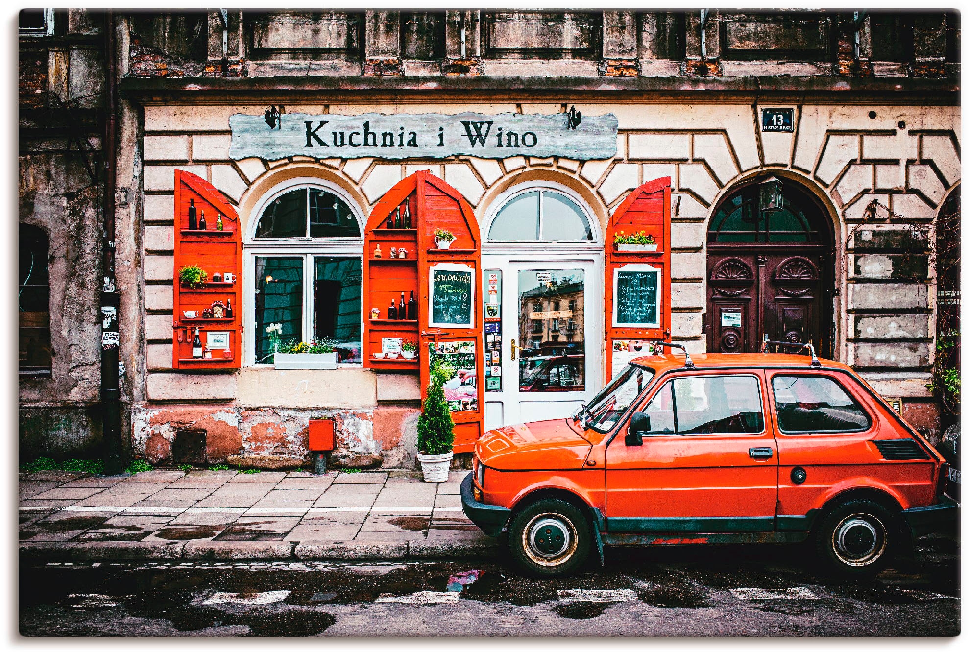 Artland Leinwandbild "Kuchnia i Wino in Kraków", Auto, (1 St.), auf Keilrahmen gespannt