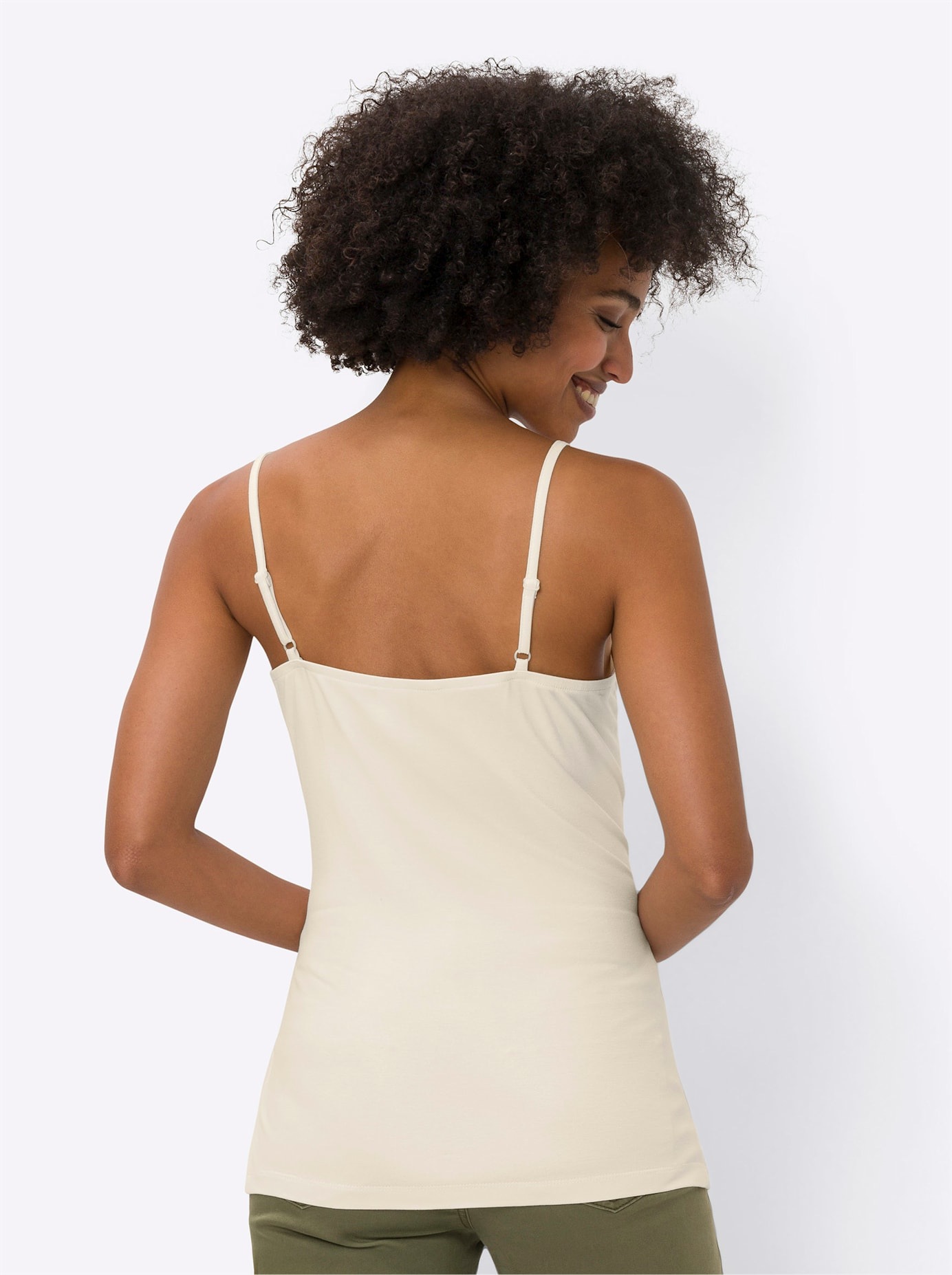 Shirttop HEINE, Damen, Gr. 42, beige (champagner), 95% Viskose, 5% Elasthan, unifarben, V-Ausschnitt, Tops Shirttop 2