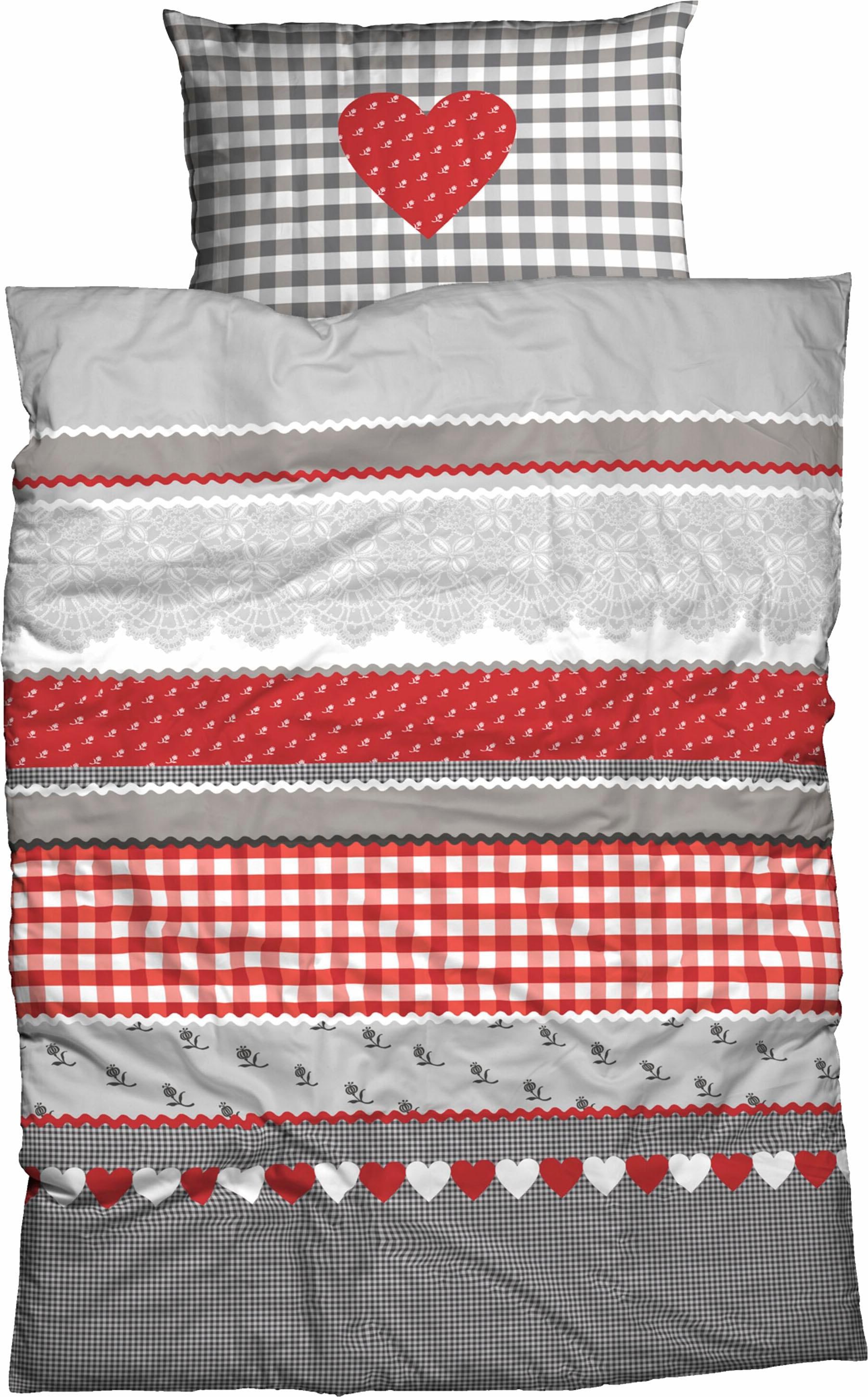 CASATEX Bettwäsche "Herz-Karo" 3 Stk. niedlichem Herz-Karo Design günstig online kaufen