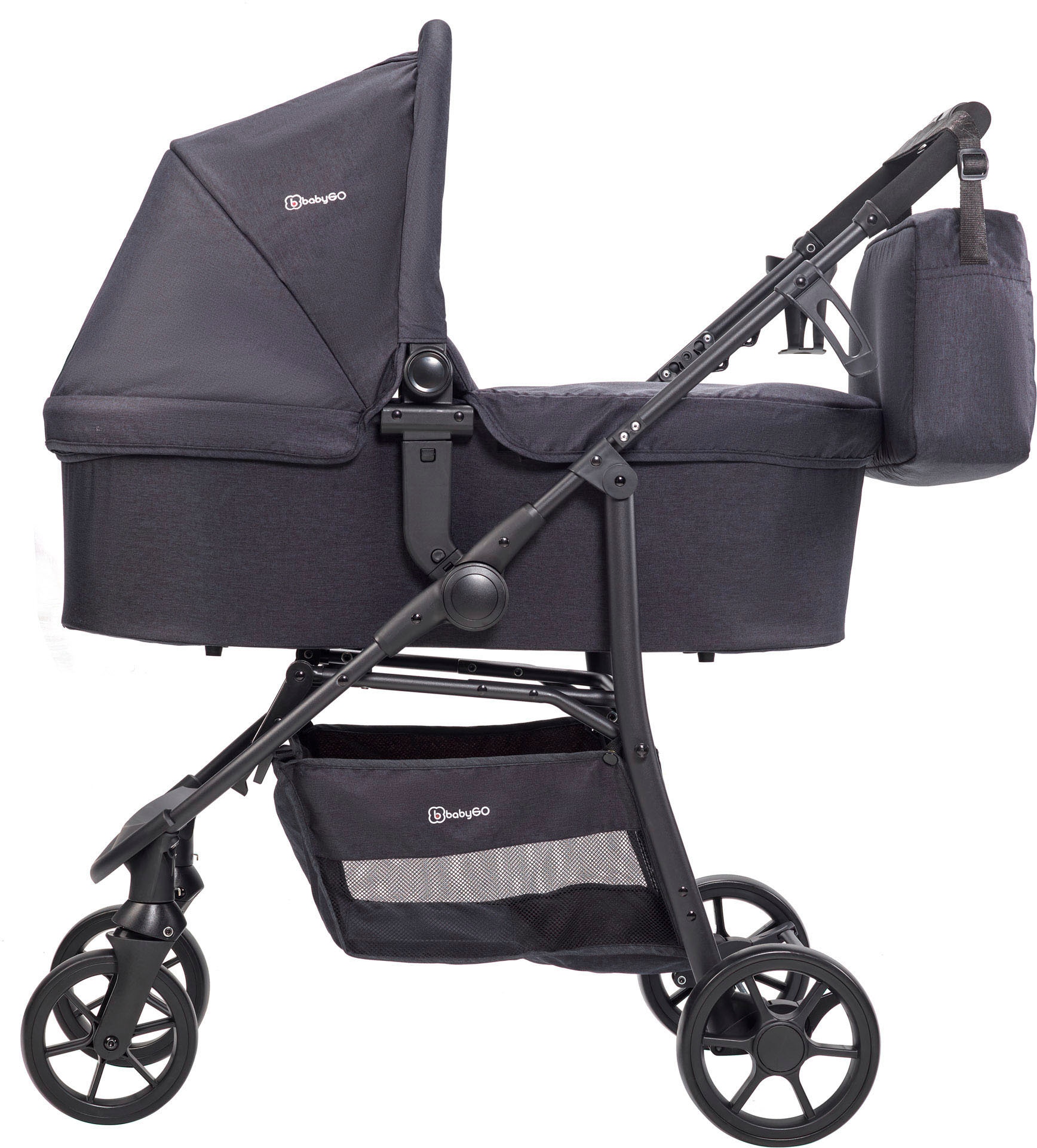 BabyGo Kombi-Kinderwagen »Style - 3in1, schwarz/senfgelb«, inkl. Babyschale mit Adaptern u. Wickeltasche