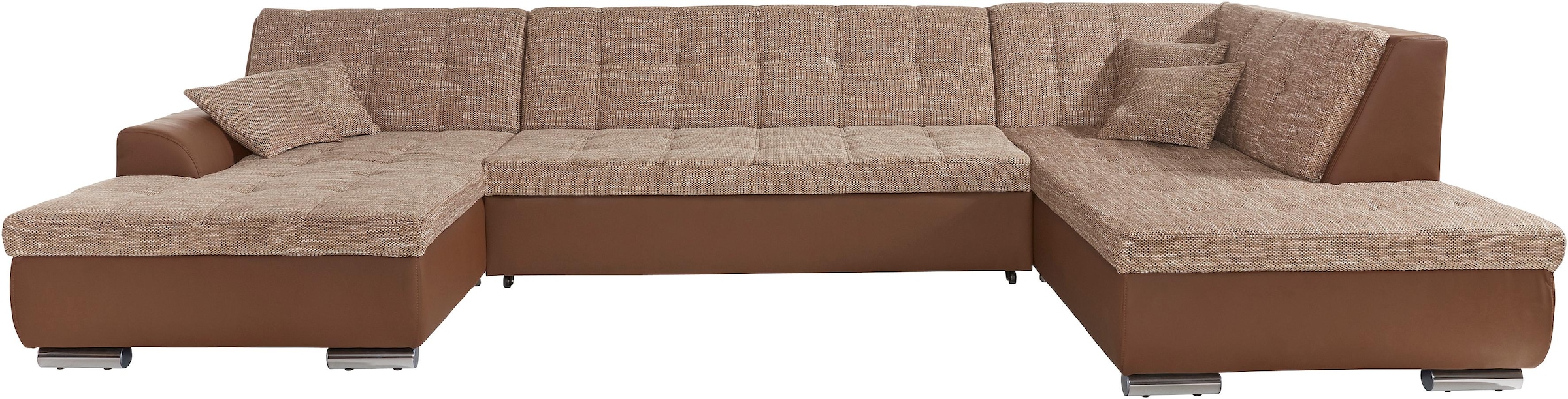 DOMO collection Wohnlandschaft »Treviso incl. Zierkissen, moderne Steppung, XXL: B/T/H: 364/201/83 cm«, wahlweise mit Bettfunktion, in vielen Bezugsarten auch in Cord U-Form
