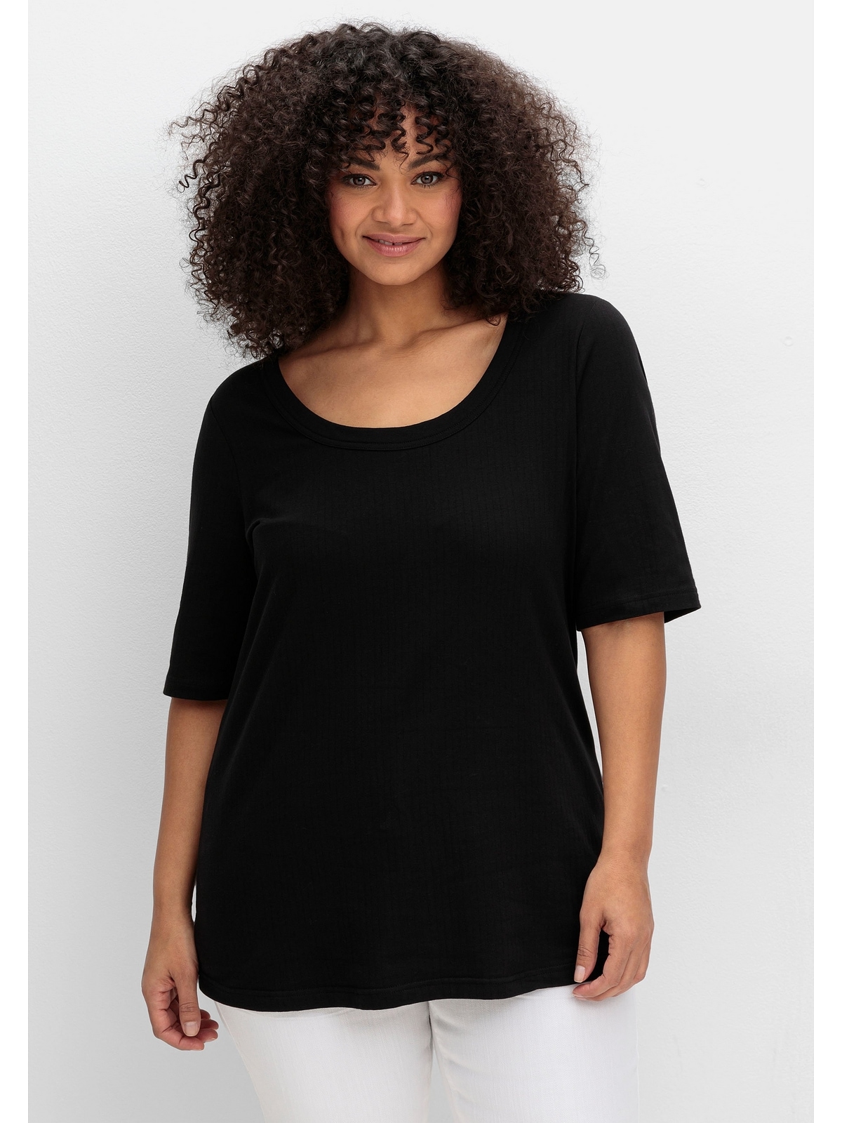 Sheego T-Shirt "Große Größen", mit weitem Rundhalsausschnitt, in Rippstrukt günstig online kaufen