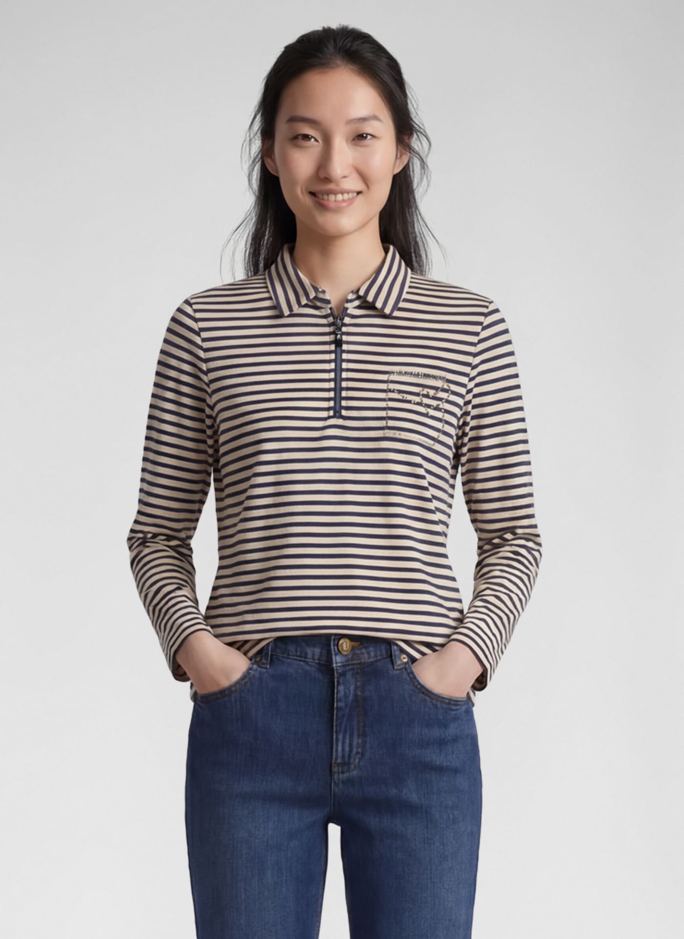 Rabe 3/4-Arm-Shirt im Streifen-Look und mit Hemdblusenkragen