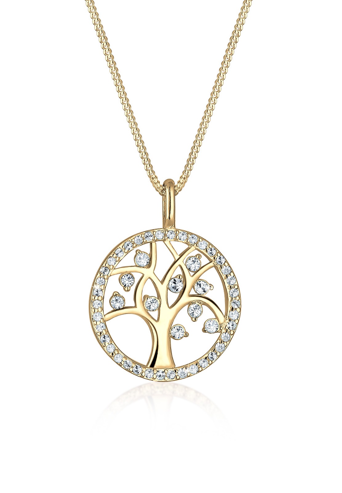 Collierkettchen ELLI "Lebensbaum mit Kristallen von Swarovski 925 Silber", gold, Halsketten, Damen, 45,mit Steinen, Silber 925 (Sterlingsilber), L: 45