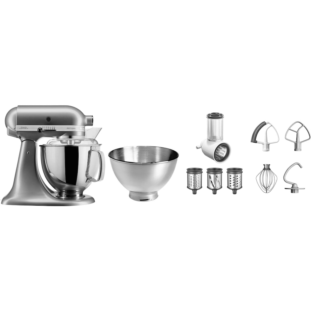 KitchenAid Küchenmaschine »5KSM175PSECU+5KSMVSA CONTOUR SILVER«, mit Gratis Gemüseschneider und 3 Trommeln (Wert ca. 129,- UVP)