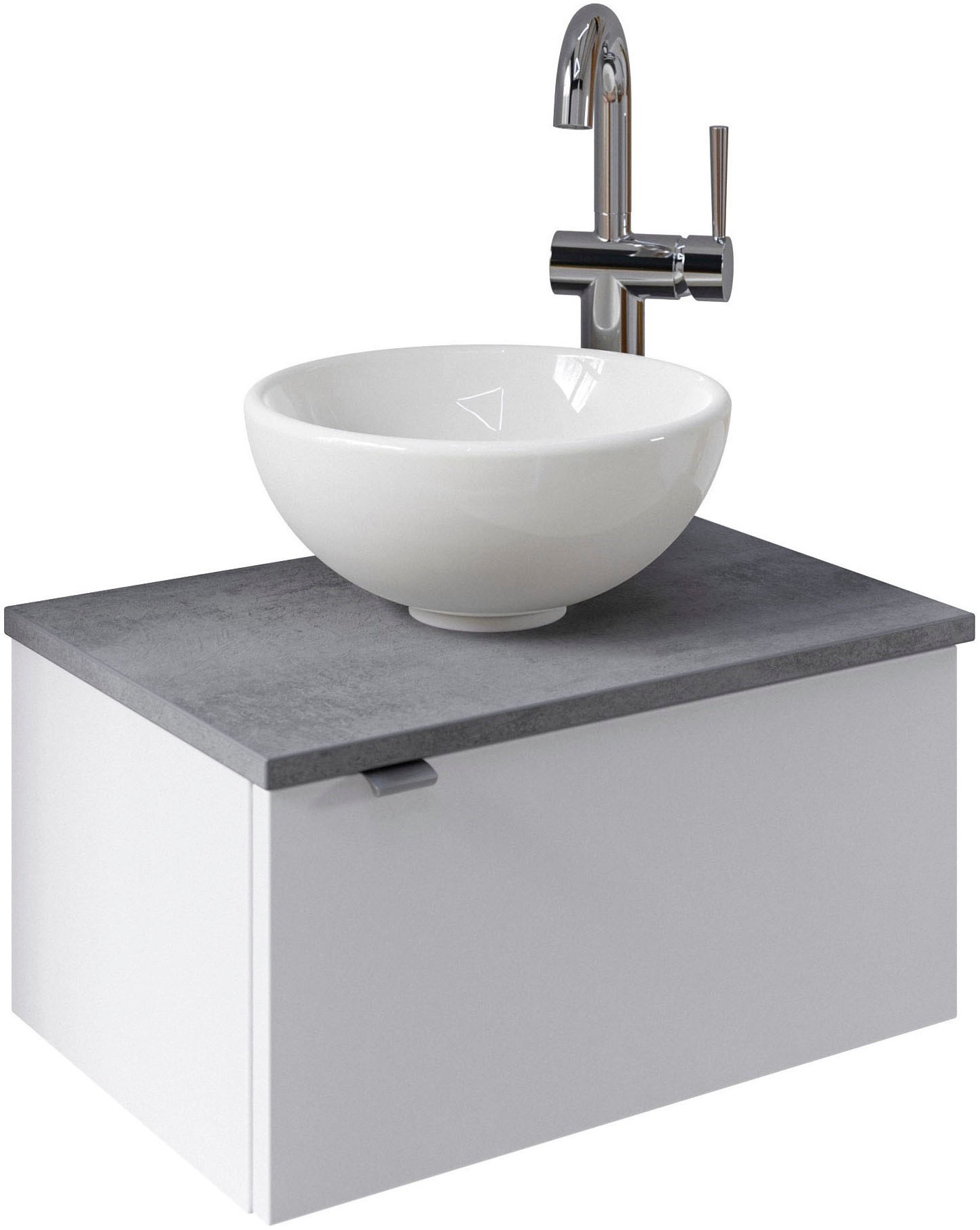 Saphir Waschtisch "Serie 6915 Waschschale mit Unterschrank für Gästebad, Gäste WC" Keramik-Aufsatzbecken, Waschtischplatte, Waschtischunterschrank, 3 Stk. tlg. 51 cm breit, 1 Tür, Waschtischplatte, kleine Bäder, ohne Armatur