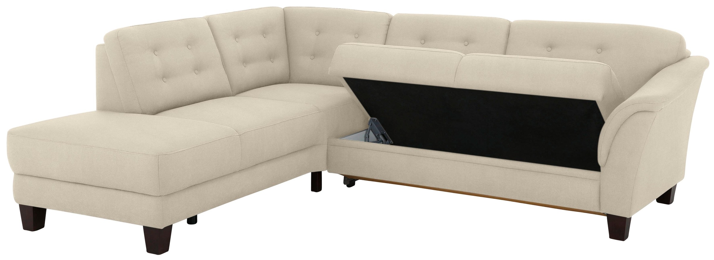 Ecksofa HOME AFFAIRE "Trondheim L-Form", beige (creme), B:260cm H:89cm T:214cm, Struktur fein (100% Polyester);Flachgewebe (100% Polyester);Luxus-Microfaser (90% Polyester, 10% Polyamid), Sofas, Ecksofa, mit Federkern und Knopfheftung im Rücken, Füße Buch 8