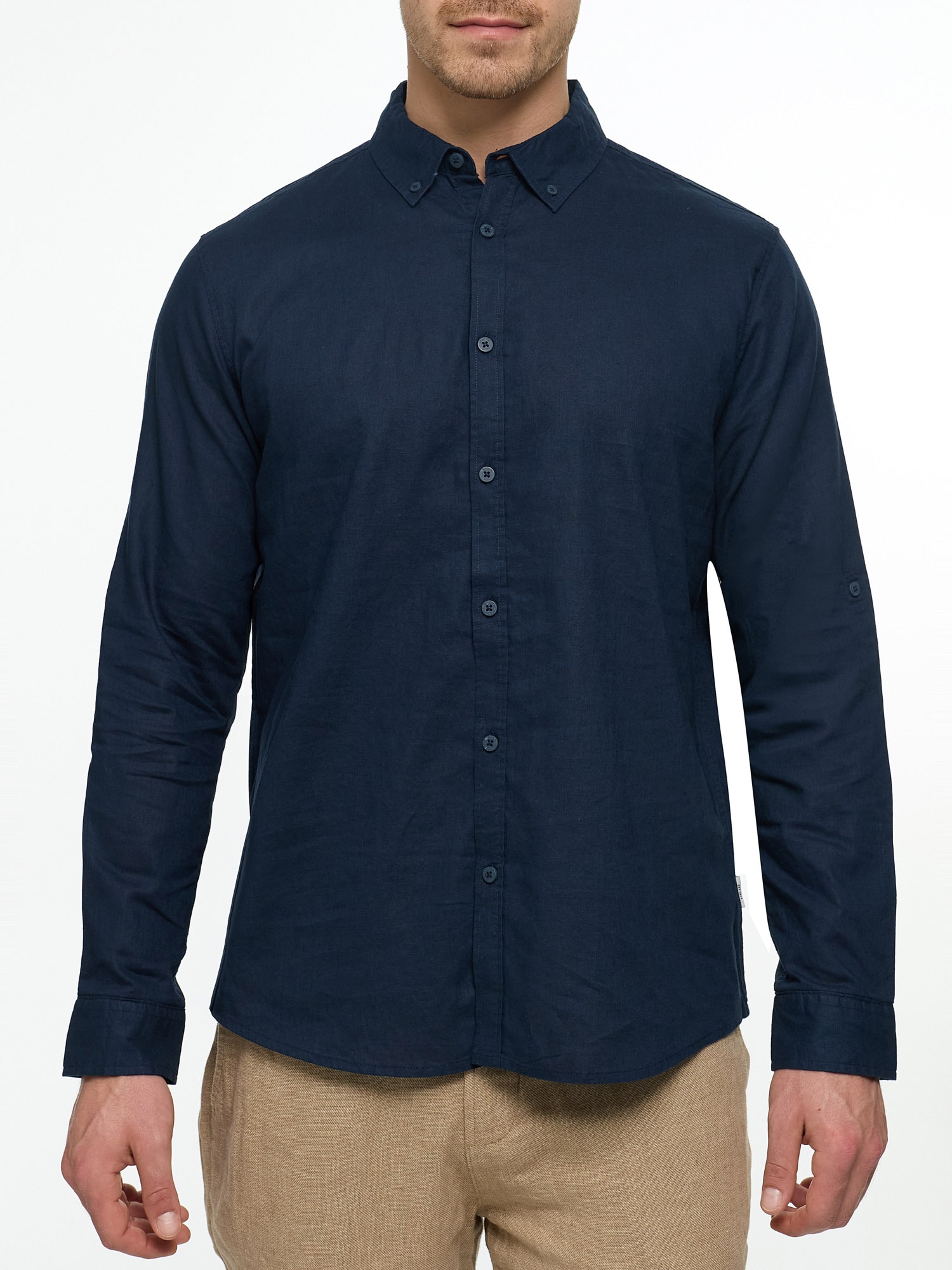 Langarmhemd INDICODE "INBrayden", Herren, Gr. XL, N-Gr, blau (navy), Web, Obermaterial: 55% Leinen, 45% Baumwolle, unifarben, regular fit normal, Hemden
