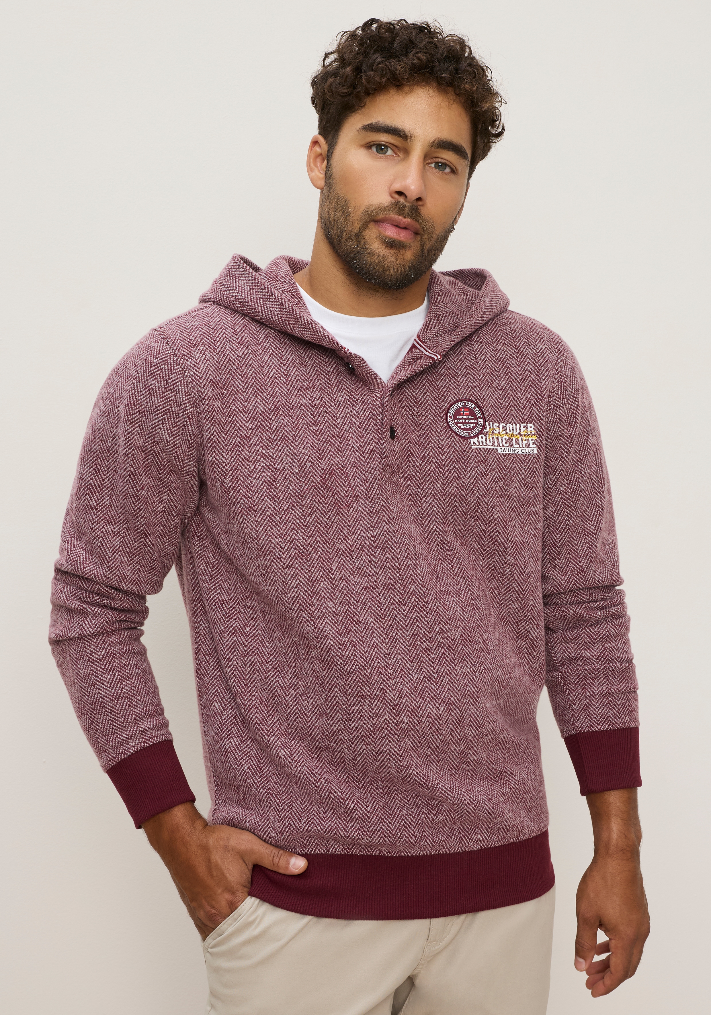 Mans World Fleecepullover, mit Kapuze, gemusterte Optik, aus Polyester und Baumwolle