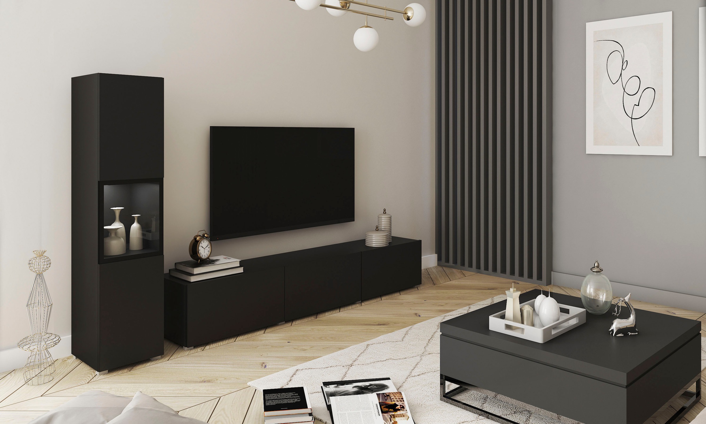 Thumbnail - Home affaire Wohnwand "BERLIN I, Vitrine Türschlag links/rechts wechselbar" Komplett-Set, 2 Stk. tlg.