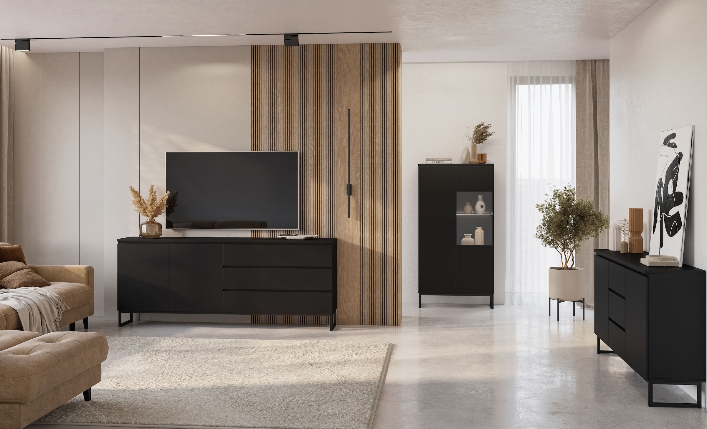 OTTO home Sideboard »Modo II, Breite 200 cm, moderne grifflose Kommode 2Türen/3 SK« Schubladenkommode viel Stauraum, Einlegeböden verstellbar, Metallkufen